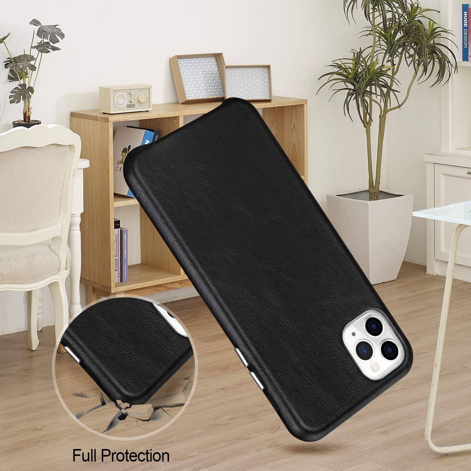 Premium Genuine Leather iPhone 11 Pro Max Case (6.5 Inch 2019) - Ultra Slim Shockproof Hard Shell with Anti-Scratch Protection - Perfect for Business, Travel & Everyday Use (Black)