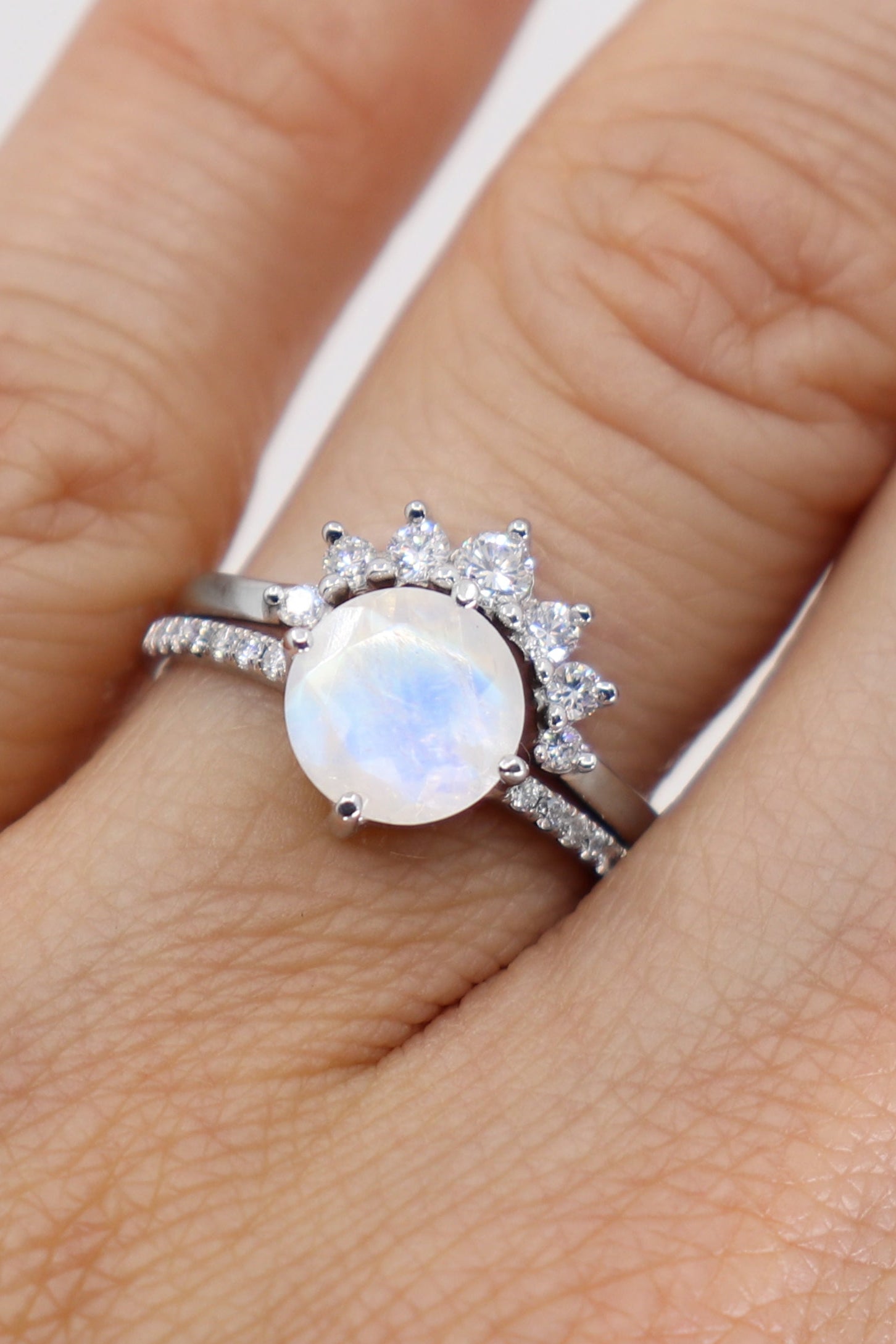 14K White Gold Moonstone Solitaire Ring for Women - Elegant & Dainty Engagement, Wedding, or Promise Ring - Perfect for Special Occasions & Everyday Wear