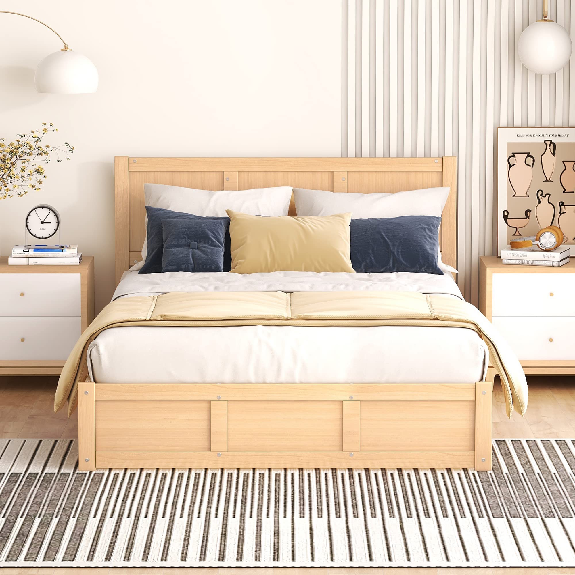 Harper & Bright Designs Full Size Storage Bed Frame with Lift-Up Platform, 2 Drawers & Headboard - Solid Wood Construction, No Box Spring Needed, Easy Assembly (Natural Finish) - Perfect for Small Bedrooms, Guest Rooms & Space-Saving Solutions