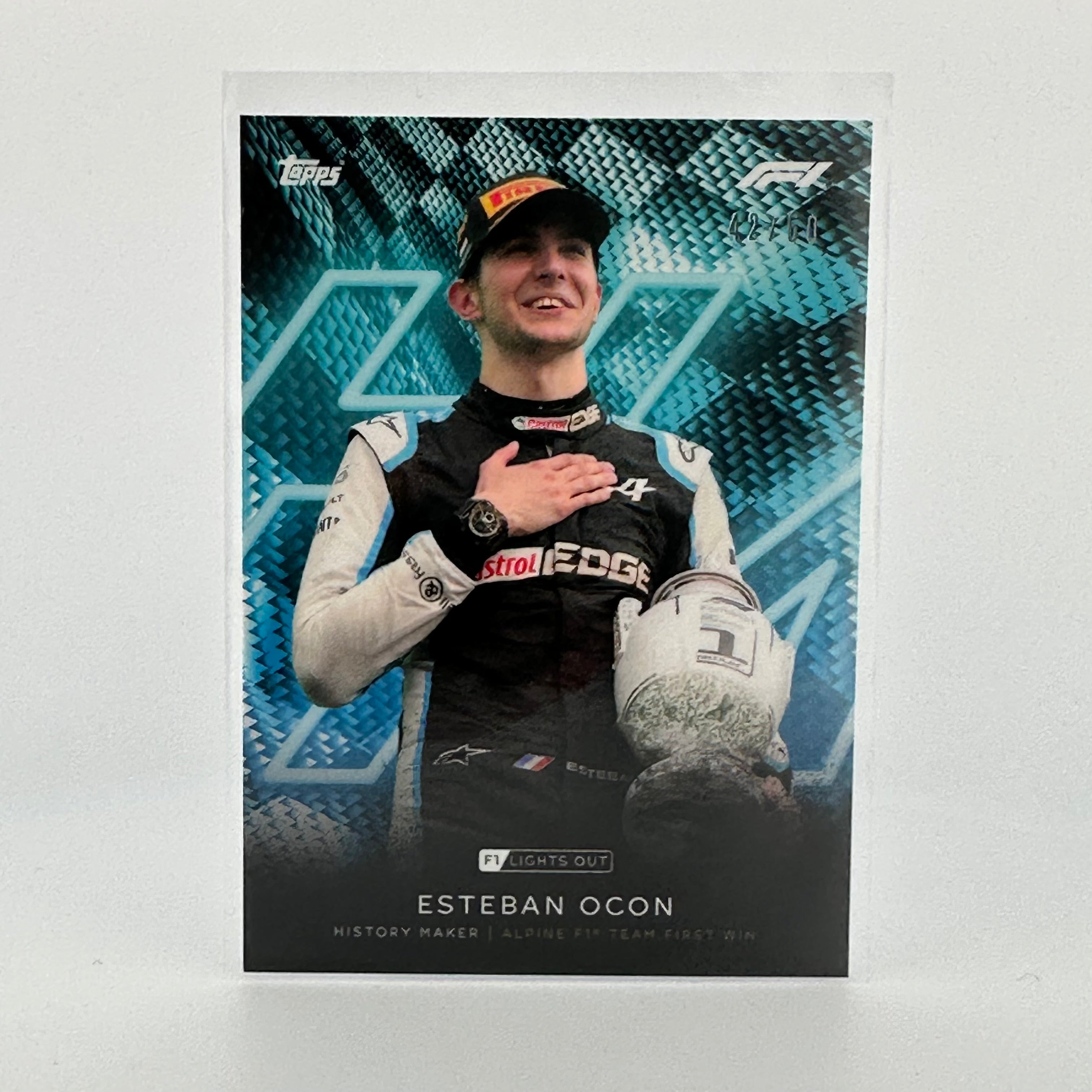 Esteban Ocon 42/50 History Maker Aqua Parallel F1 Racing Card - Limited Edition Collectible for Motorsport Fans & Sports Memorabilia Enthusiasts