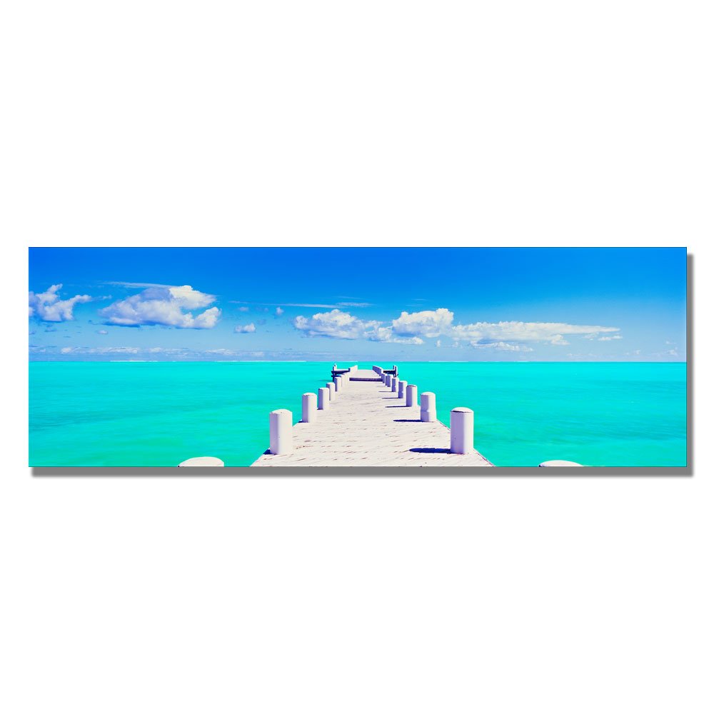 Preston Turks Pier Canvas Art - 12x32 Inch Coastal Wall Decor for Living Room, Bedroom & Office | Trademark Art Handmade Painting