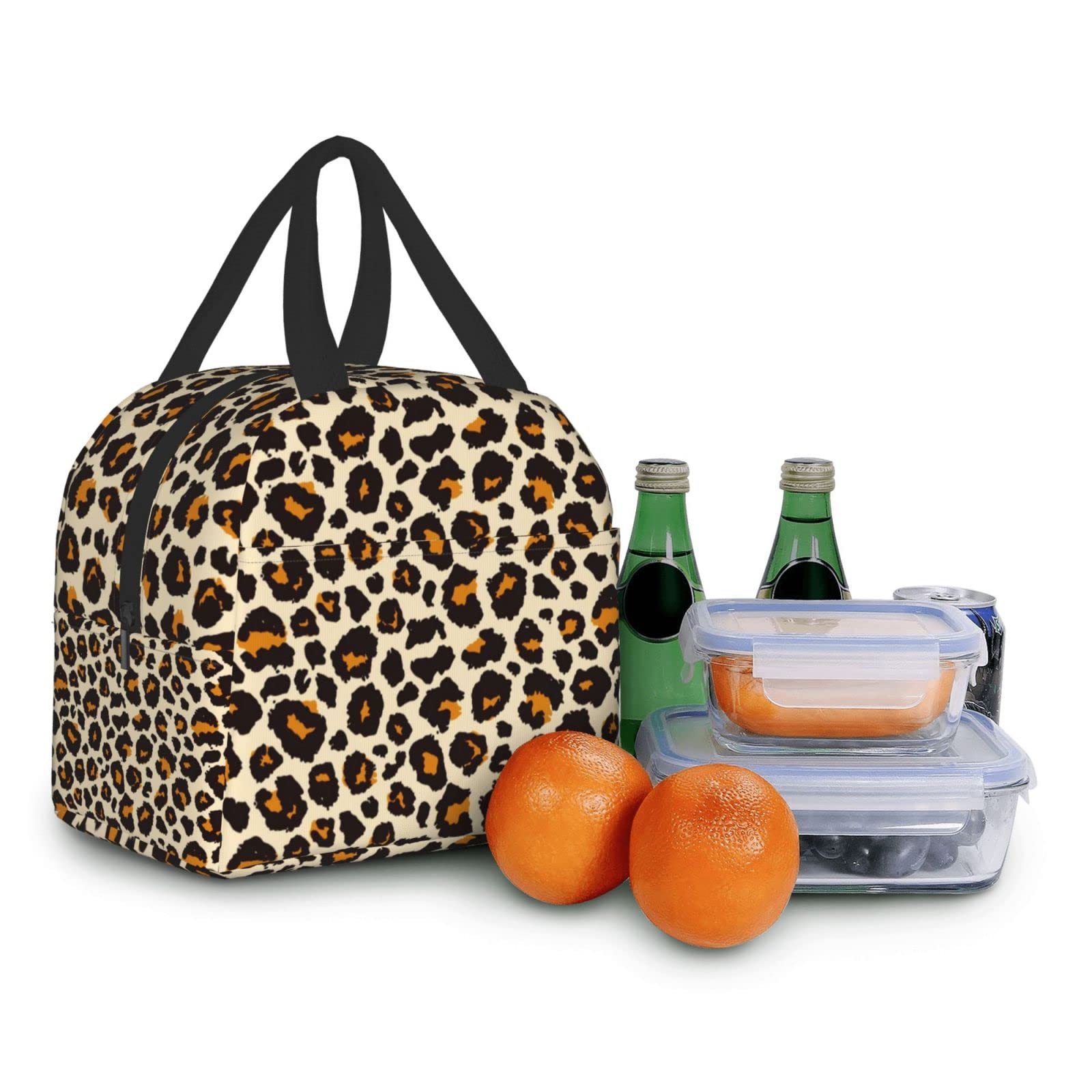 Leopard Print Insulated Lunch Bag for Women - Portable, Leakproof & Thermal Cooler Lunch Box - Reusable Cheetah Design Lunchbox for Office, Work, Picnic, Beach & Outdoor Activities