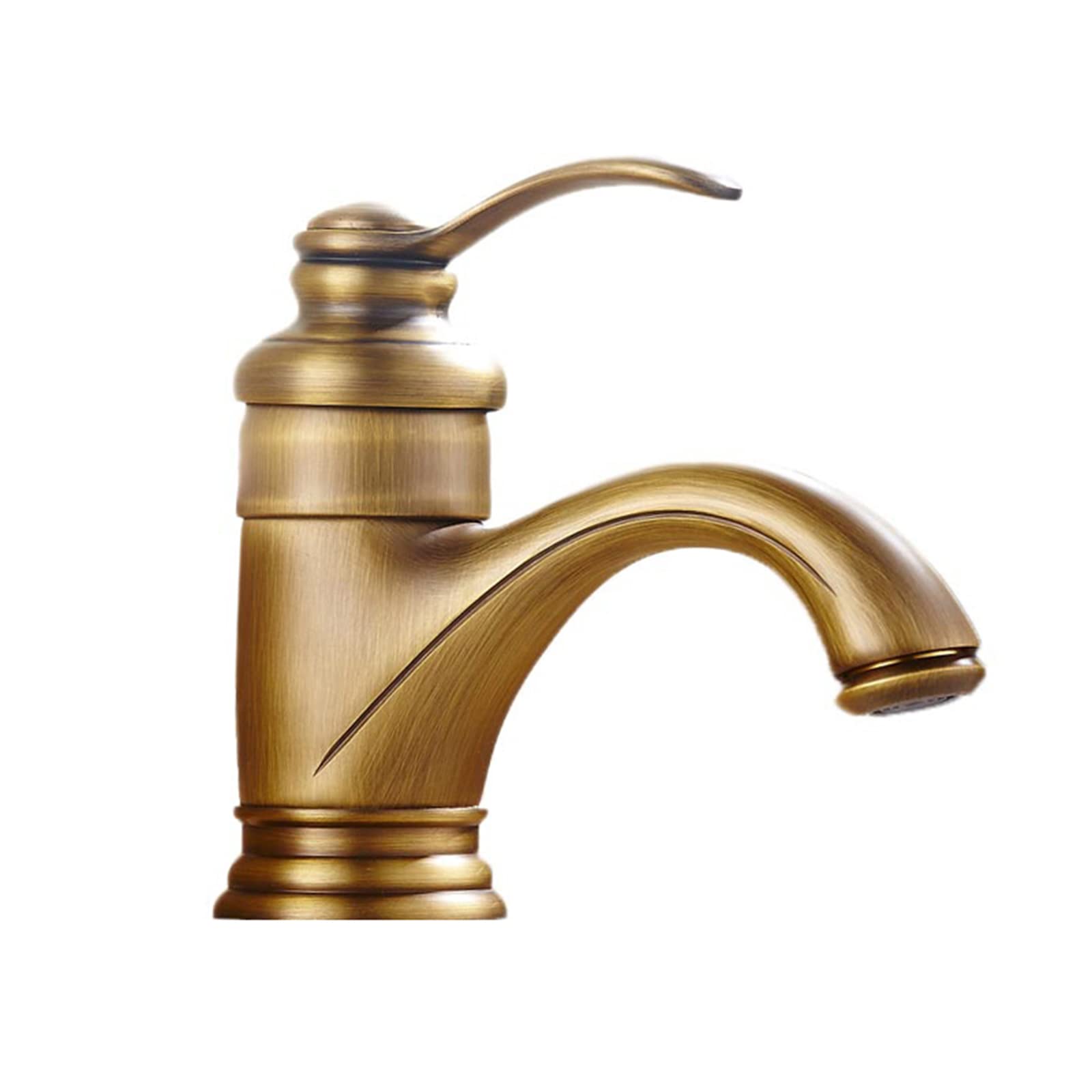 Vintage Single Hole Bathroom Sink Faucet - Antique Brass Tall Spout Design for Bathroom & Kitchen Use - Perfect for Farmhouse, Rustic, or Classic Home Decor