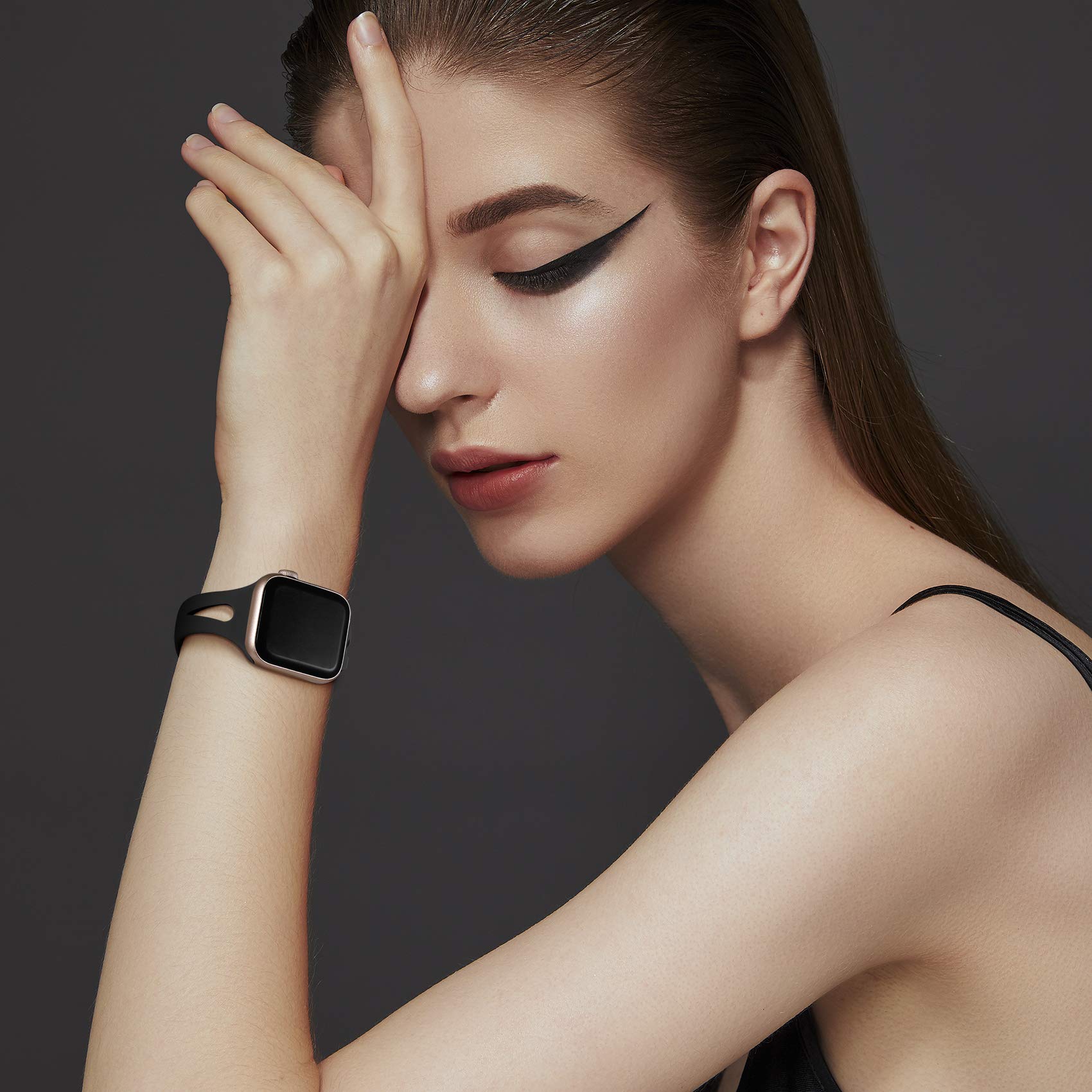Getino Compatible with Apple Watch Band 40mm 38mm 41mm 44mm 42mm - Soft Silicone Sport Strap for iWatch Series 10/9/8/7/6/5/4/3/2/1/SE - Thin Lightweight Durable Design for Women & Men (Black/Dark Brown/Starlight/Milk Tea) - Perfect for Running, Gym & Everyday Wear