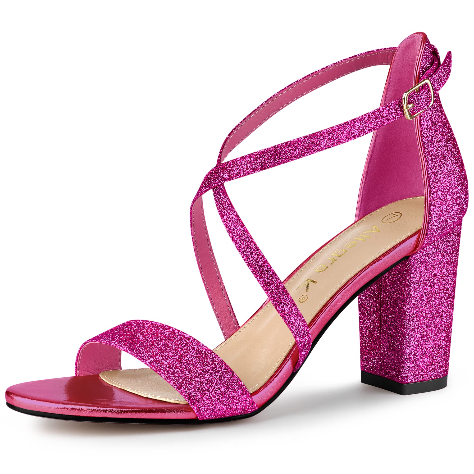 Allegra K Women's Glitter Crisscross Strap Block Heel Sandals - Elegant Party Shoes for Weddings, Prom & Evening Events