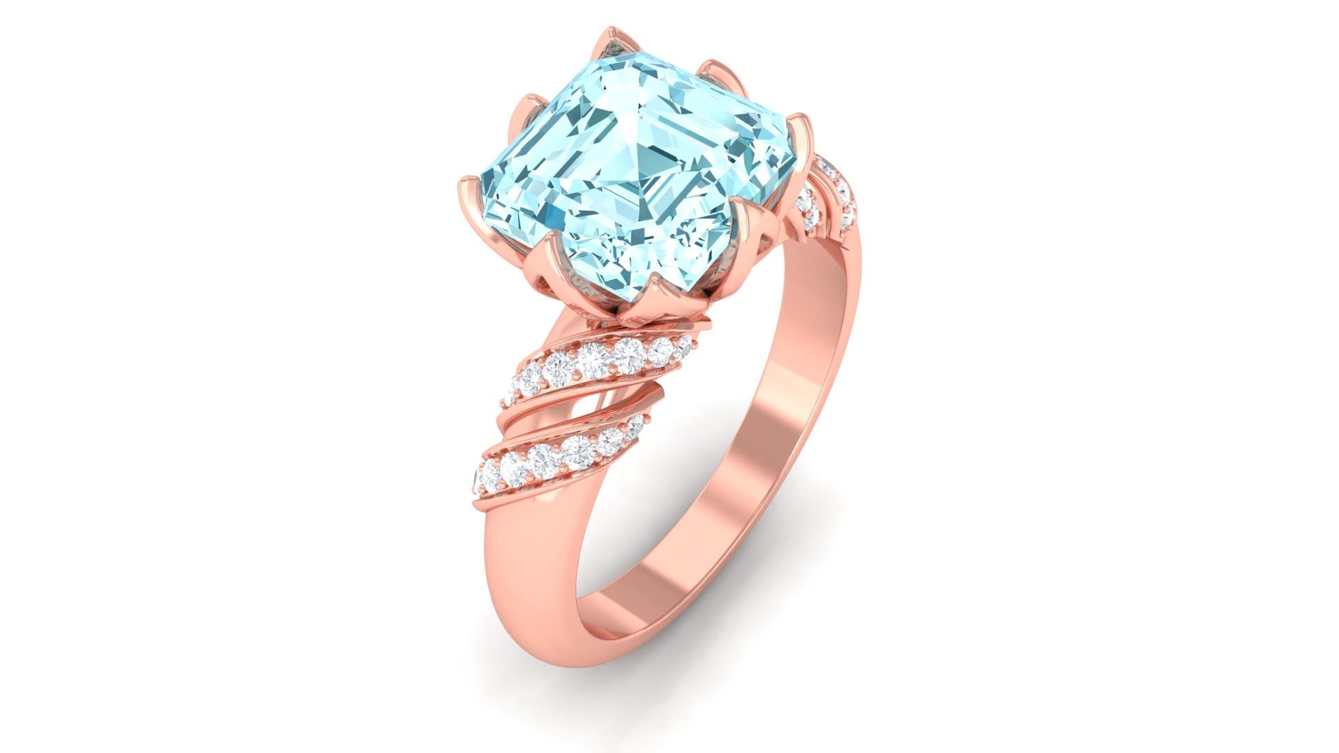 8mm Asscher Cut Aquamarine Solitaire Ring - 3.50 CT Aquamarine & Moissanite Engagement Ring in 14K Solid Gold - Elegant Wedding Band, Anniversary Gift for Her