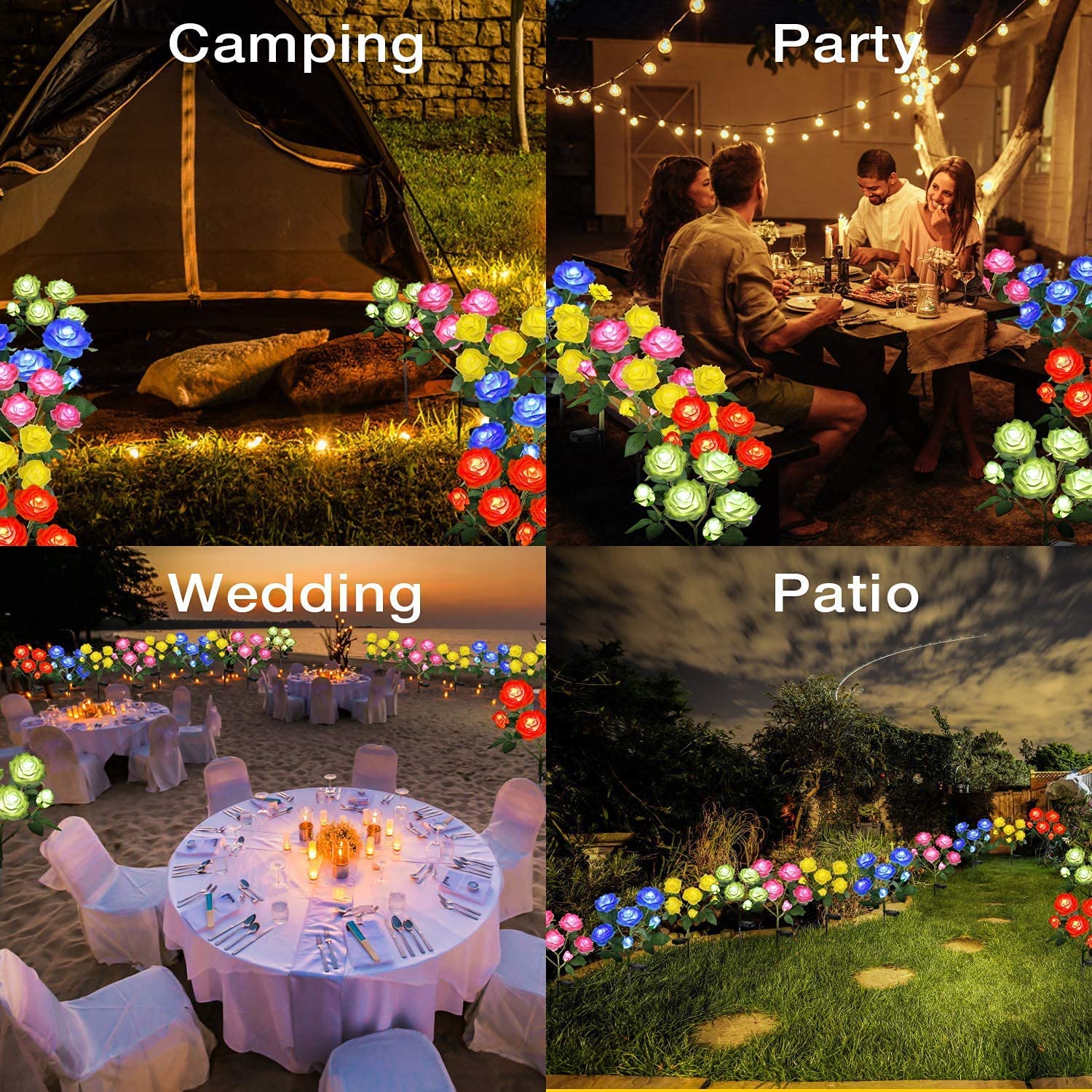 2PC Solar LED Outdoor Lights - Upgraded Waterproof Garden & Pathway Lighting with 12 Rose Flowers for Landscape, Yard, Patio, Lawn | Solar Powered Decorative Stake for Christmas, Courtyard & Nighttime Ambience