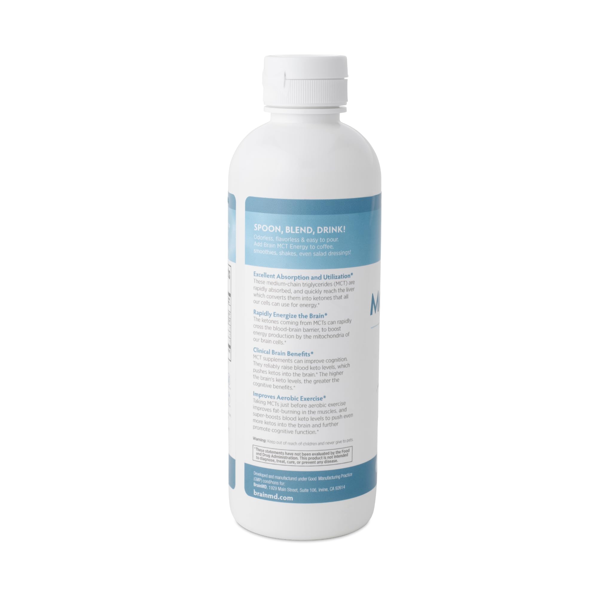 Dr. Amen BrainMD Brain MCT Energy Supplement - 16 fl oz Bottle | Supports Brain Function & Physical Energy | Enhances Focus & Satiety | Fast-Acting, Gluten-Free Formula (31 Servings) | Ideal for Workouts, Study Sessions & Keto Diets