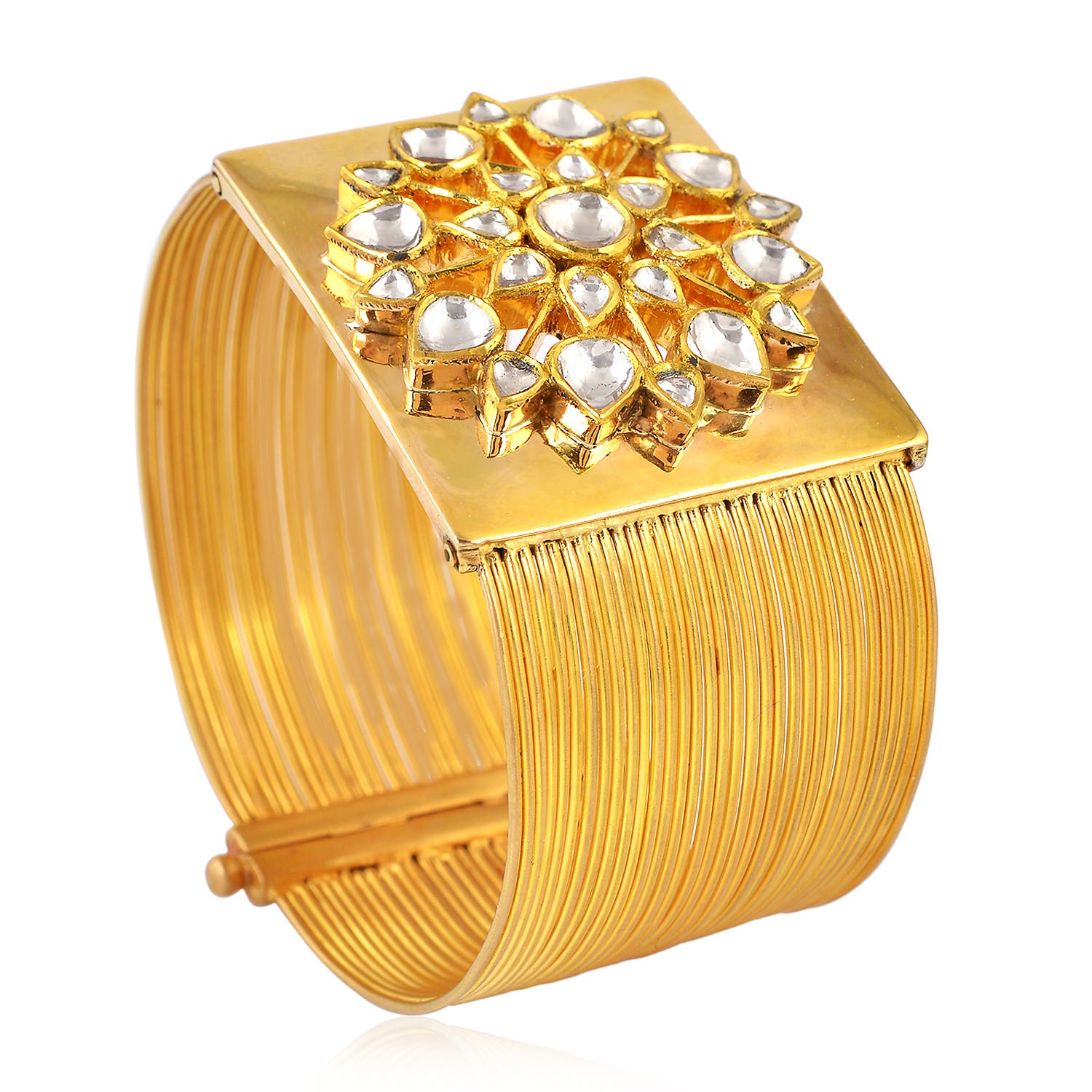 18K Yellow Gold Flat Polki Unshaped Rose Cut Diamond Wedding Bangle for Women - Perfect for Bridal Jewelry, Anniversary Gifts & Special Occasions