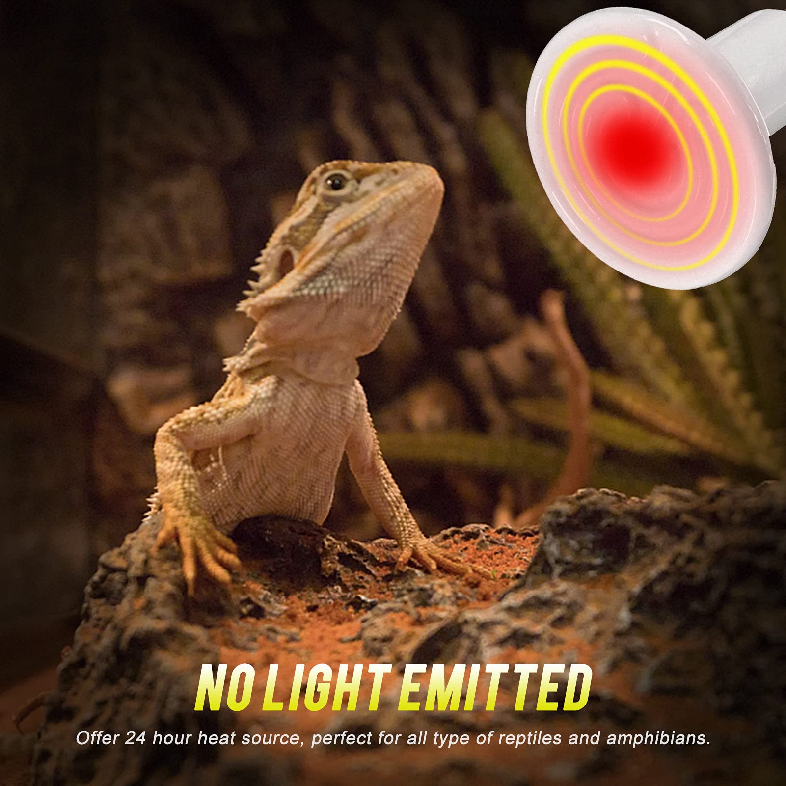 100W 2 Pack Ceramic Heat Lamp Bulb - Dimmable Infrared Reptile Heater with No Light Emission - ETL Certified for Chicken Coop, Turtle Tank & Lizard Terrarium - Perfect for Reptile Habitat, Pet Brooder & Poultry Warming