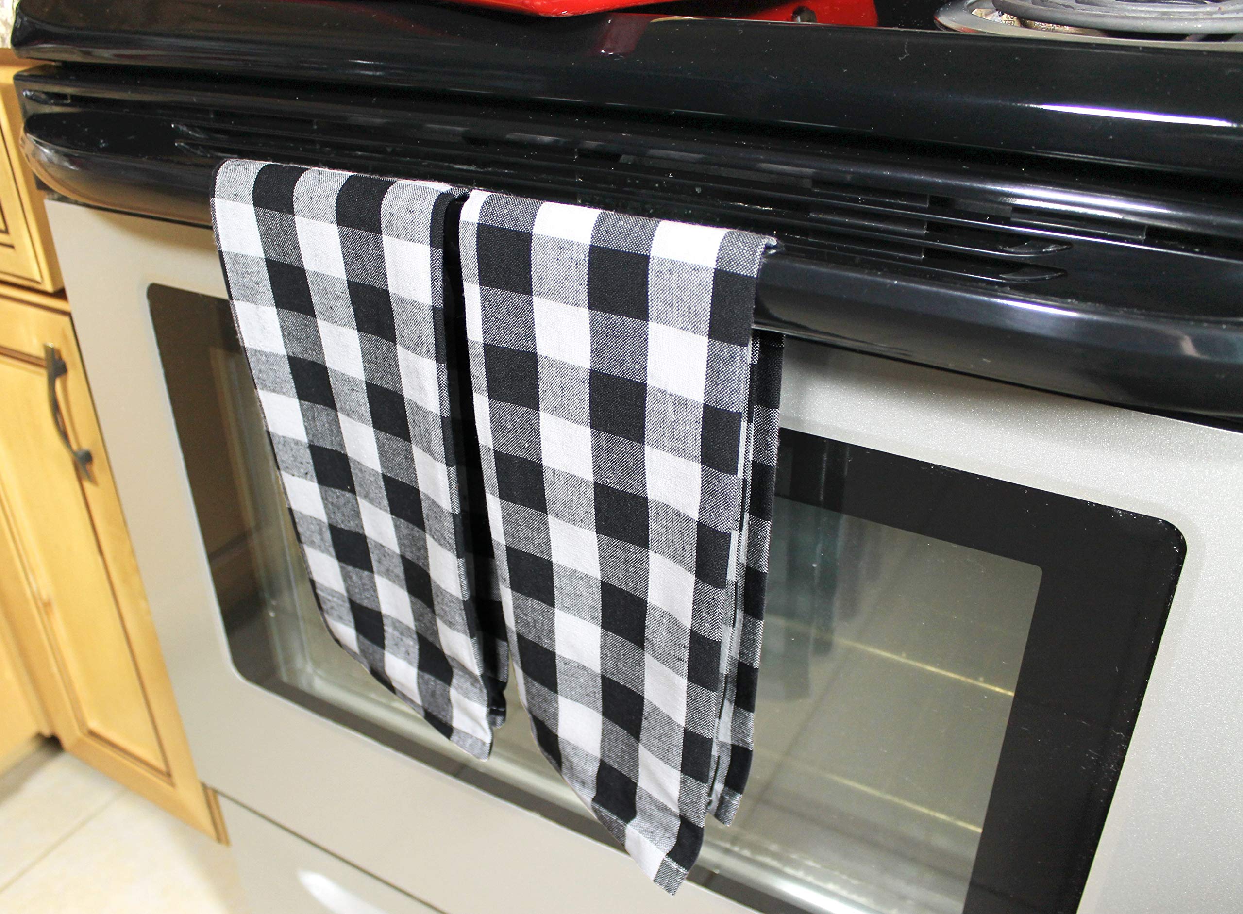 6-Piece Farmhouse Kitchen Linen Set - Premium Cotton Kitchen Towels, Oven Mitts & Pot Holders in Black - Perfect for Cooking, Baking and Home Decor