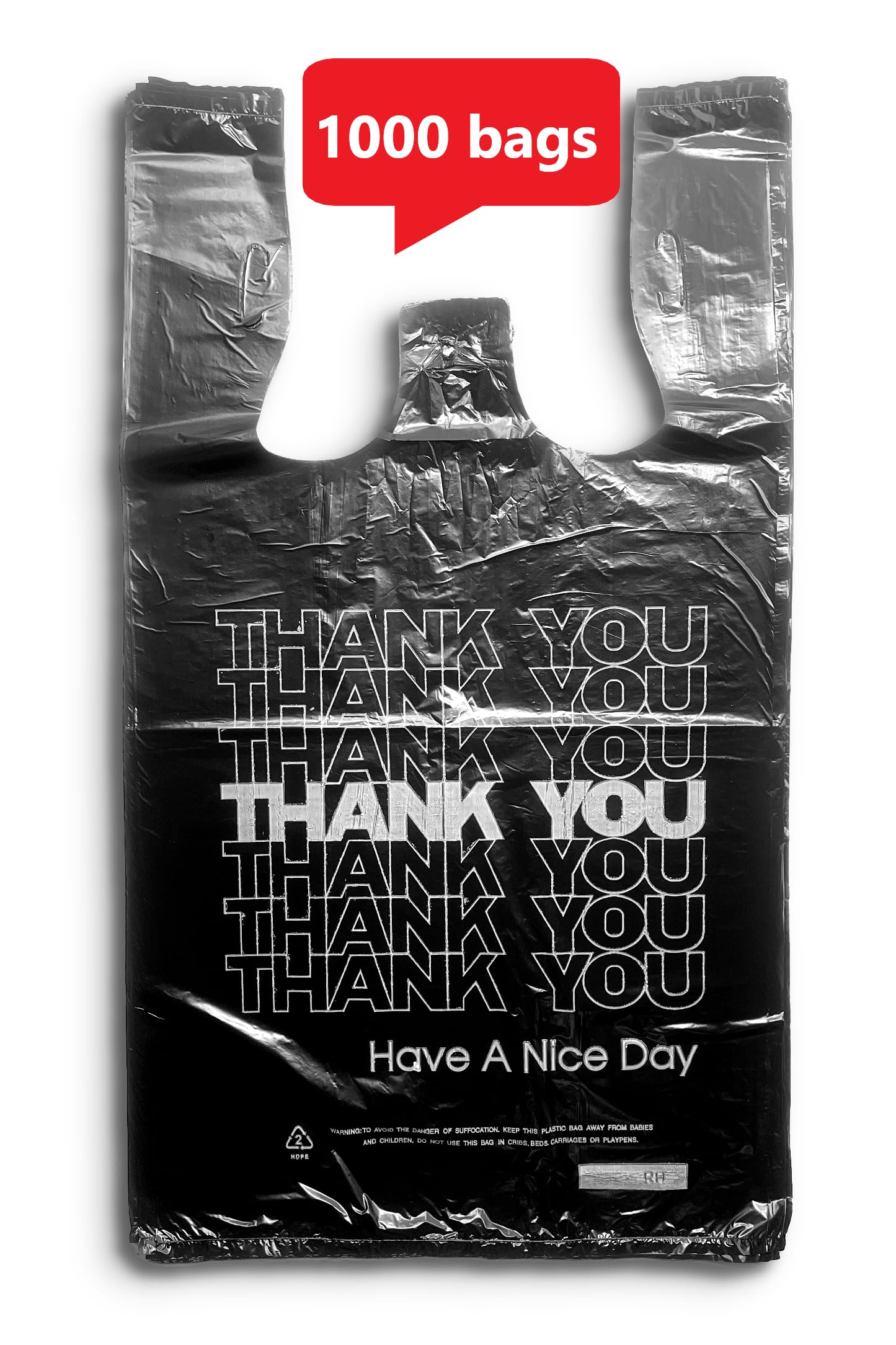ROYALNA 12x6.5x21 Inch Reusable Plastic T-Shirt Bags - Grocery Shopping Bags for Restaurants, Convenience Stores & Food Service - Disposable Thank You Bags in Black/White - Perfect for Retail Packaging, Takeout Orders & Customer Purchases