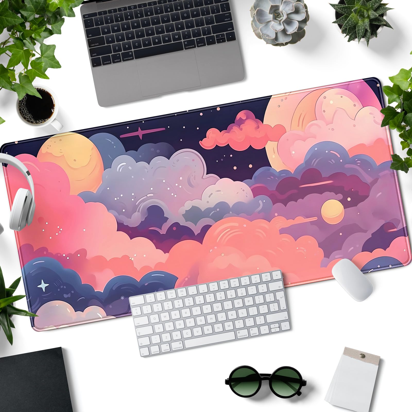 Kawaii Pink Purple Cloud Anime XXL Gaming Mouse Pad - 31.5