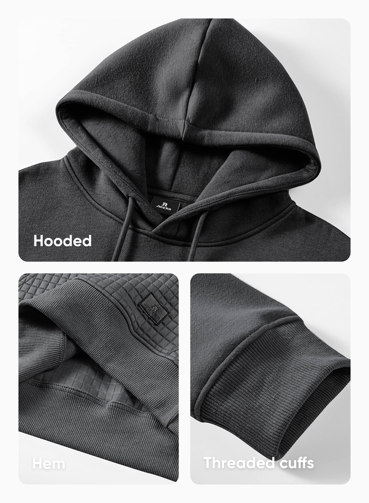 JMIERR Men's Fleece Pullover Hoodie - Soft Long Sleeve Waffle Knit Sweatshirt with Drawstring Hood & Pockets | Casual Winter Wear for Outdoor Activities & Lounge