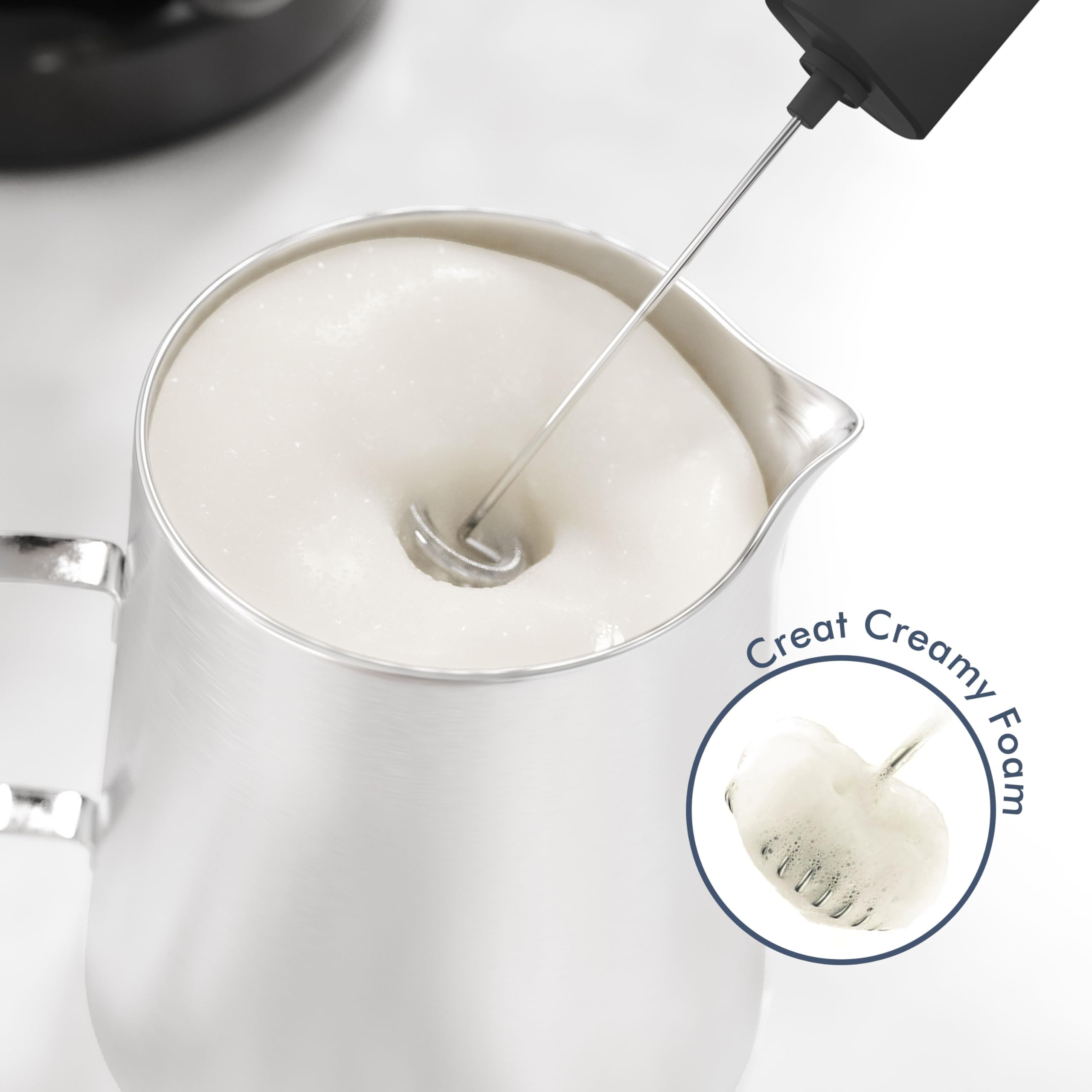 Premium Handheld Milk Frother with Self-Stand - Electric Whisk Drink Mixer for Coffee, Cappuccino, Latte, Matcha & Hot Chocolate - Perfect for Home, Office & Cafe Use