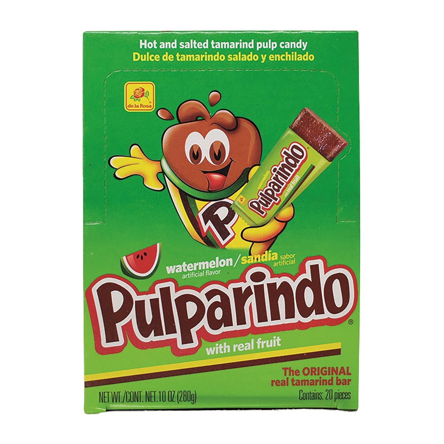 De La Rosa Pulparindo Sandia Tamarind Candy | 20ct Box (20 Count) - Sweet & Spicy Mexican Treat for Parties, Snacking & Gifts