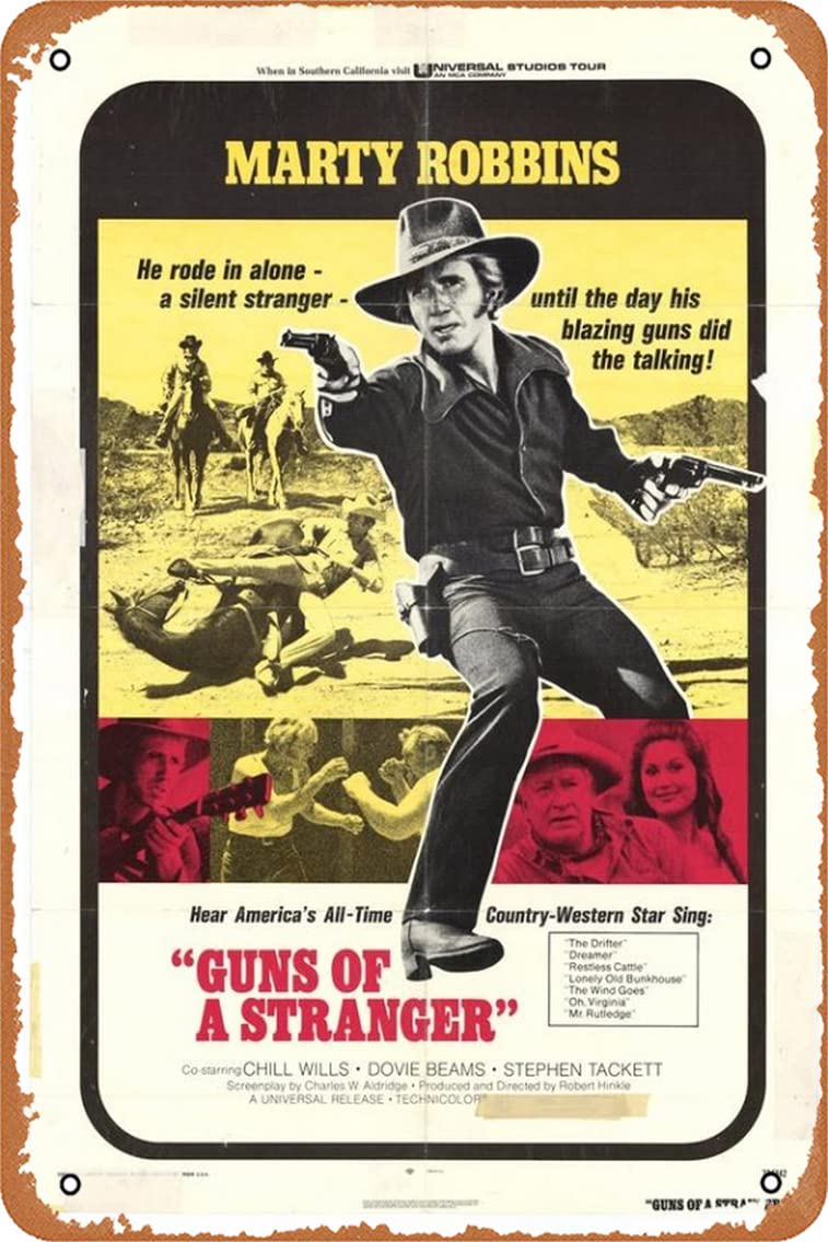 Vintage Metal Poster - Guns of a Stranger Movie Tin Sign 8x12in for Home & Bar Decor