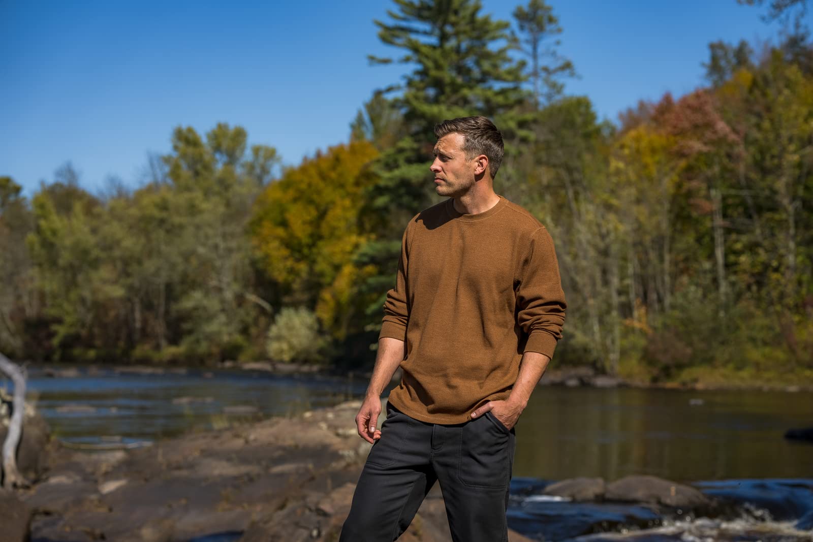 Men's Long-Sleeve Thermal Waffle Knit Shirt - Warm Crew Neck Base Layer for Hiking, Camping & Outdoor Activities | American Outdoorsman