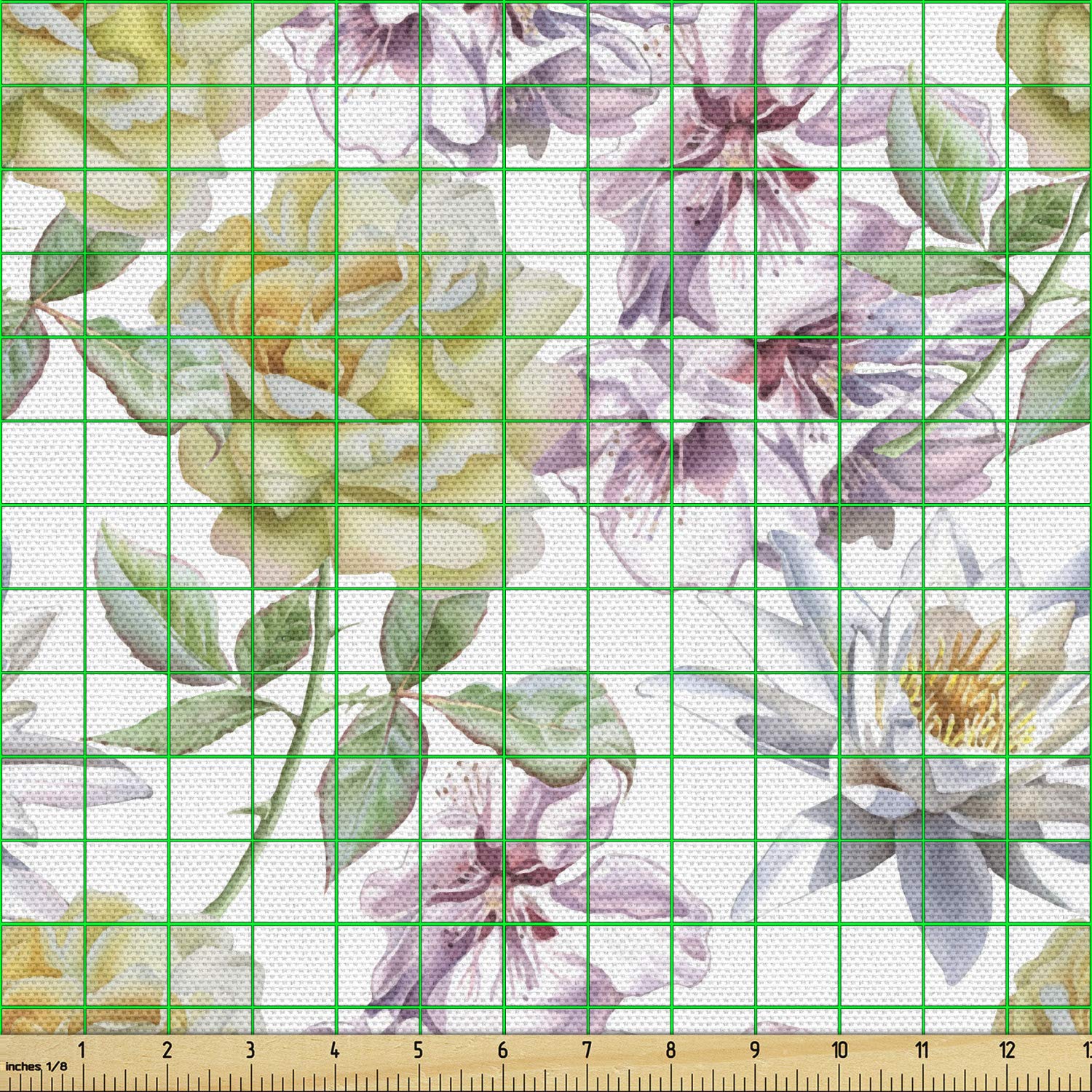 Ambesonne Floral Fabric by The Yard - Rose Petals Sakura Lily Flowers Design for Upholstery, Curtains & DIY Home Decor | 10 Yards Fern Green Pale Pink | Perfect for Bedding, Pillows & Craft Projects
