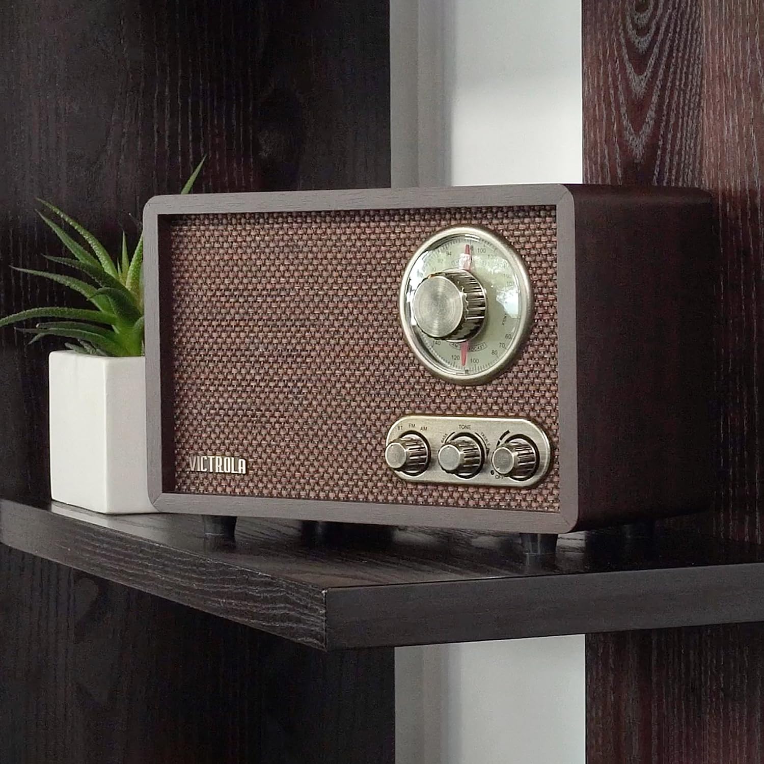 Victrola Retro Wood Bluetooth Radio with Built-in Speakers - Vintage AM/FM Wireless Streaming Radio with Rotary Dial in Espresso Finish | Perfect for Home, Office & Outdoor Use