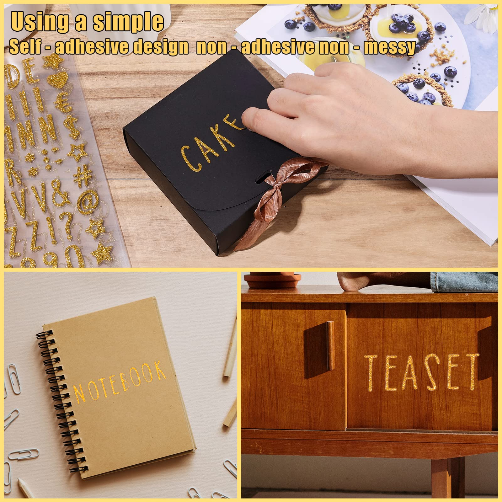 AIEX 10 Sheets Gold Glitter Letter Stickers - Self-Adhesive Alphabet & Number Decals for DIY Crafts, Scrapbooking, Greeting Cards, Laptop Decor - Perfect for Home, Office & School Projects