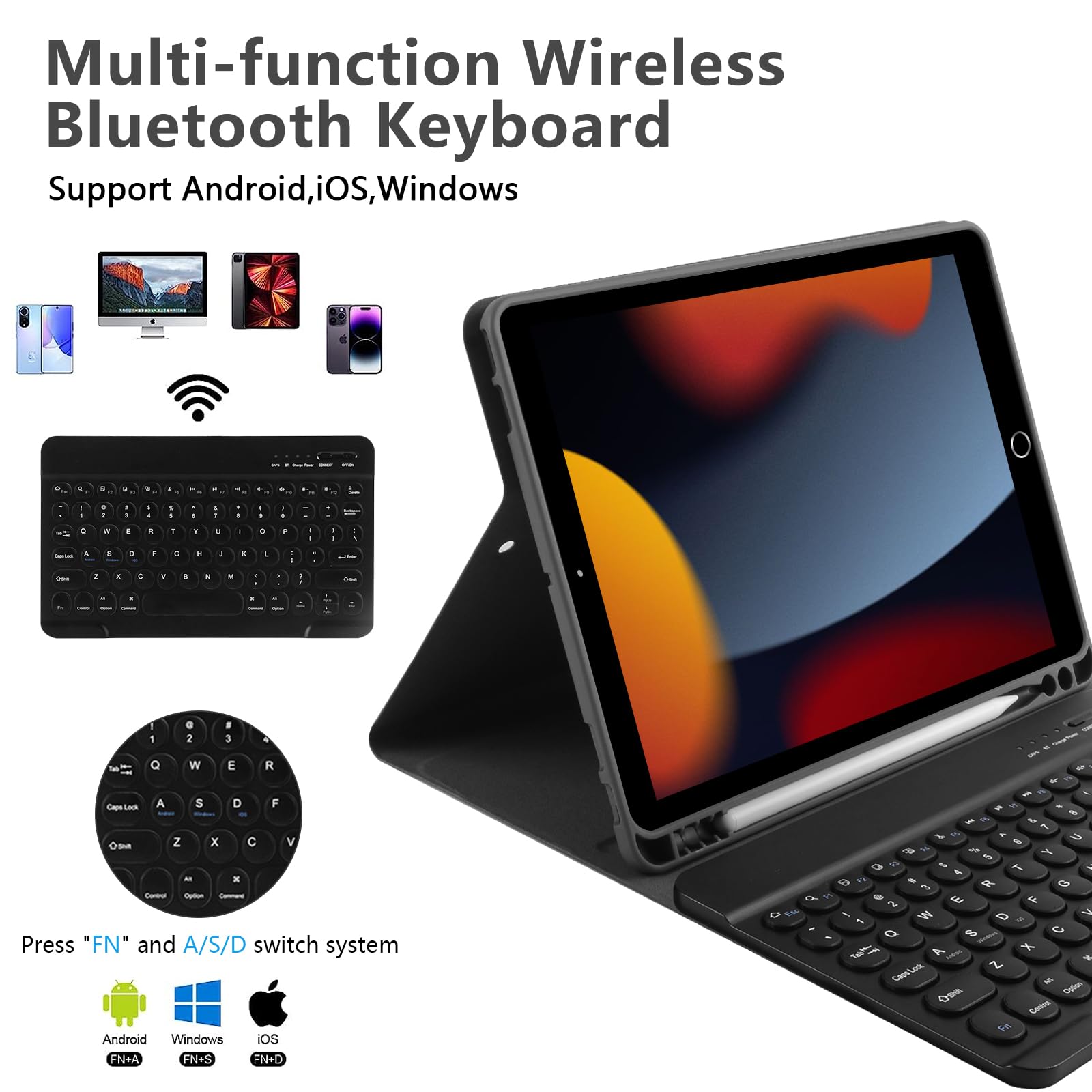 Bluetooth Keyboard Case for iPad 9th/8th/7th Gen 10.2-inch & iPad Air 3 | Slim Leather Cover for iPad Pro 10.5 3rd Gen & iPad 2021/2020/2019 - Perfect for Work, Study & Travel (Black)