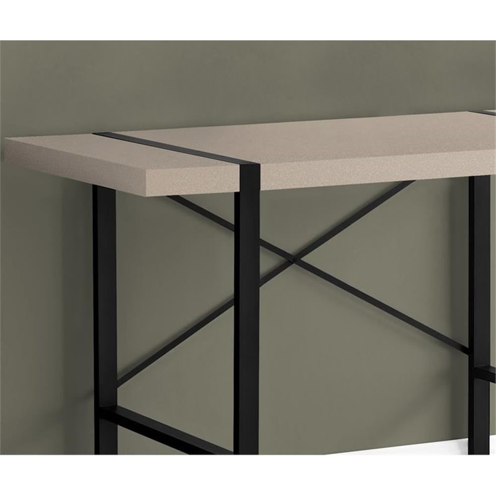 Pemberly Row Solid Wood Computer Desk with X-Shaped Base - Taupe & Black Finish for Home Office, Gaming, and Study Spaces
