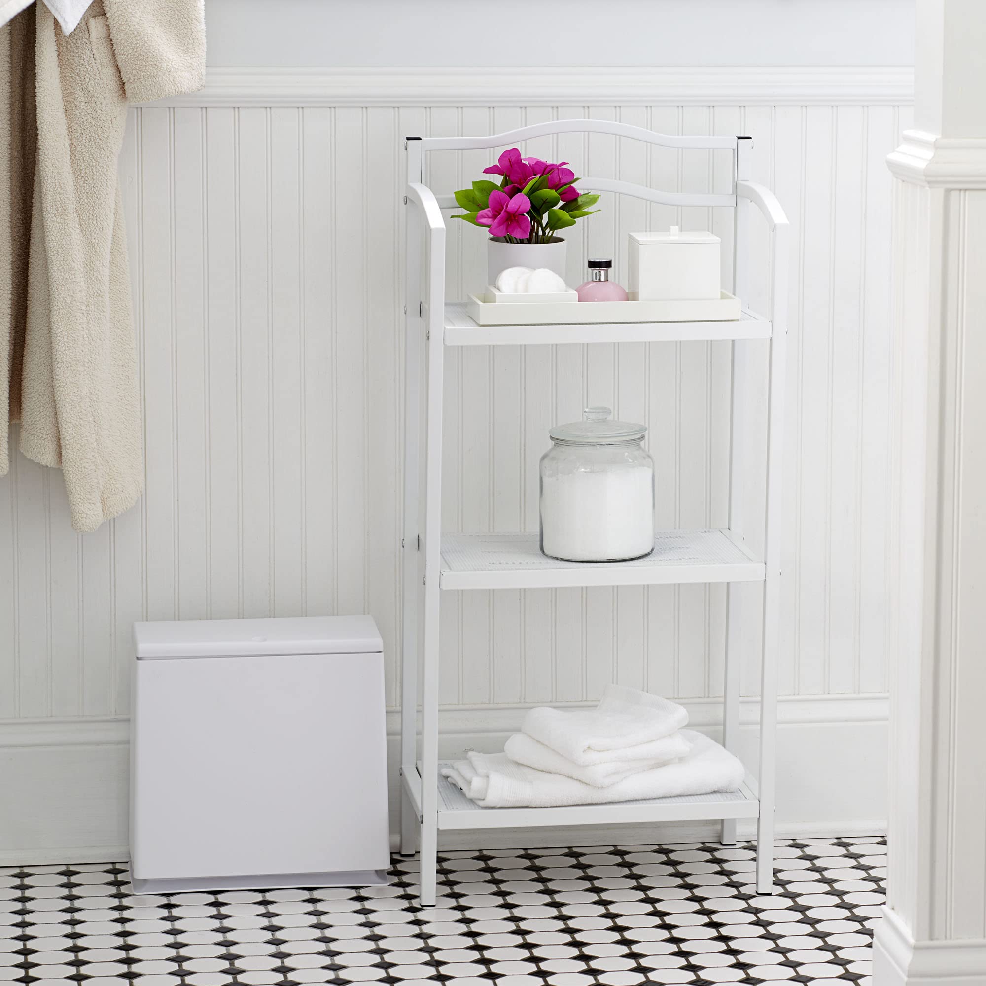 3-Tier Metal Bathroom Storage Shelf - Space Saving Organizer for Towels, Toiletries & Cosmetics | Rust-Resistant White Finish | Perfect for Small Bathrooms, Showers & Vanities