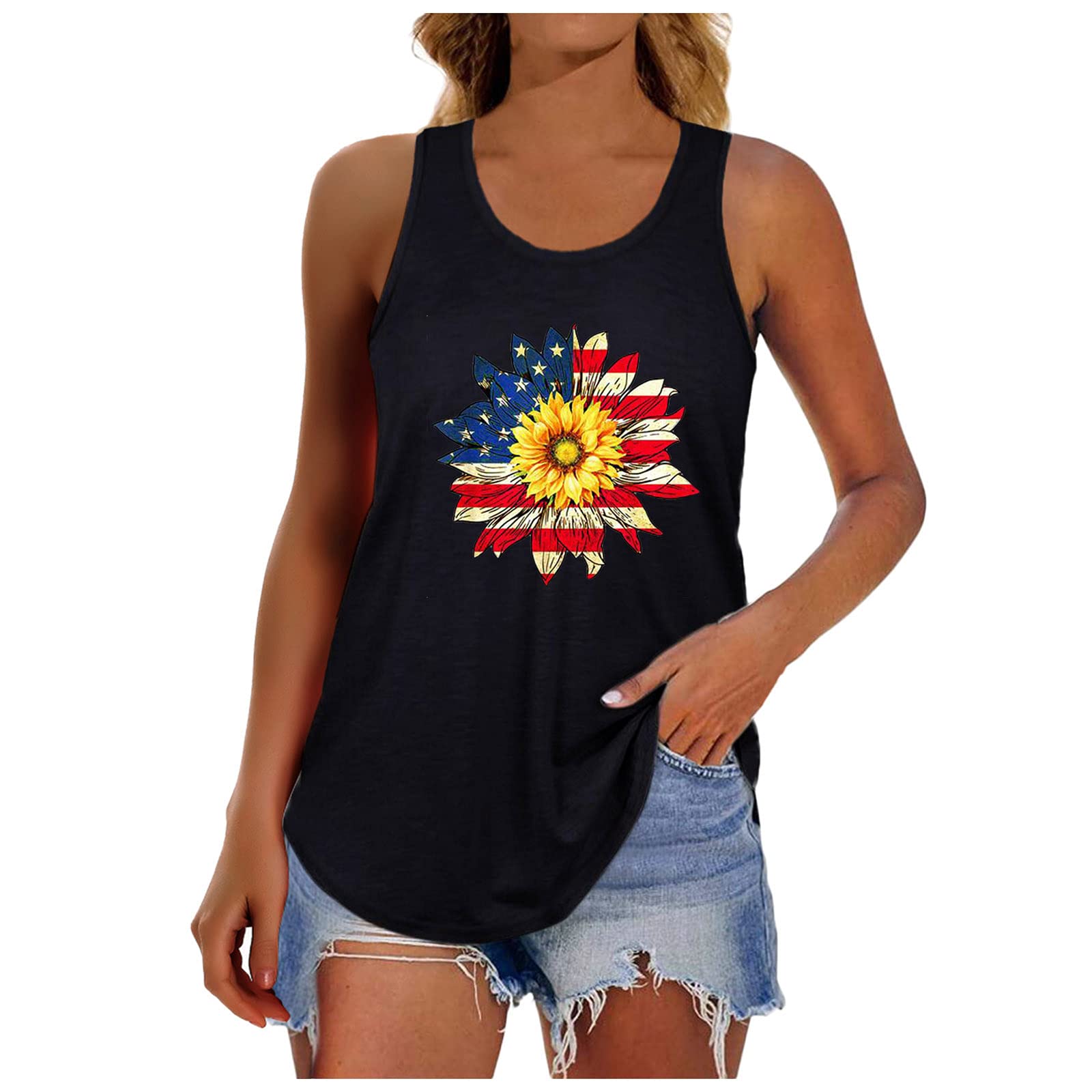 Women's 4th of July Tank Tops - Sleeveless Casual Blouse & Short Sleeve Work Tops for Summer - Perfect for Independence Day Celebrations, Beach Outings and Office Wear