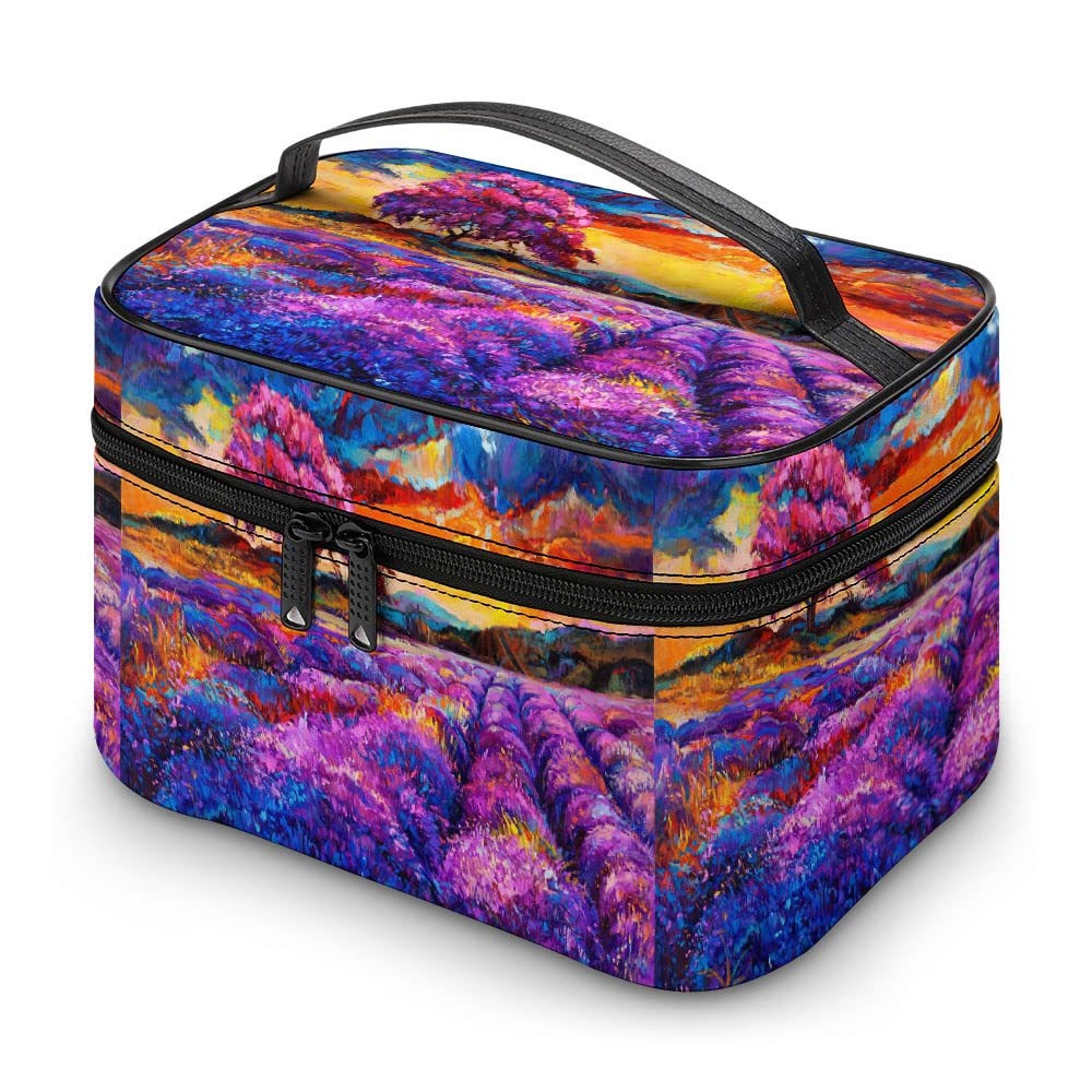**Lavender Fields Cosmetic Travel Bag - Lightweight Makeup Case & Toiletry Organizer for Women - Perfect for Vacations, Weekend Getaways & Airplane Travel**