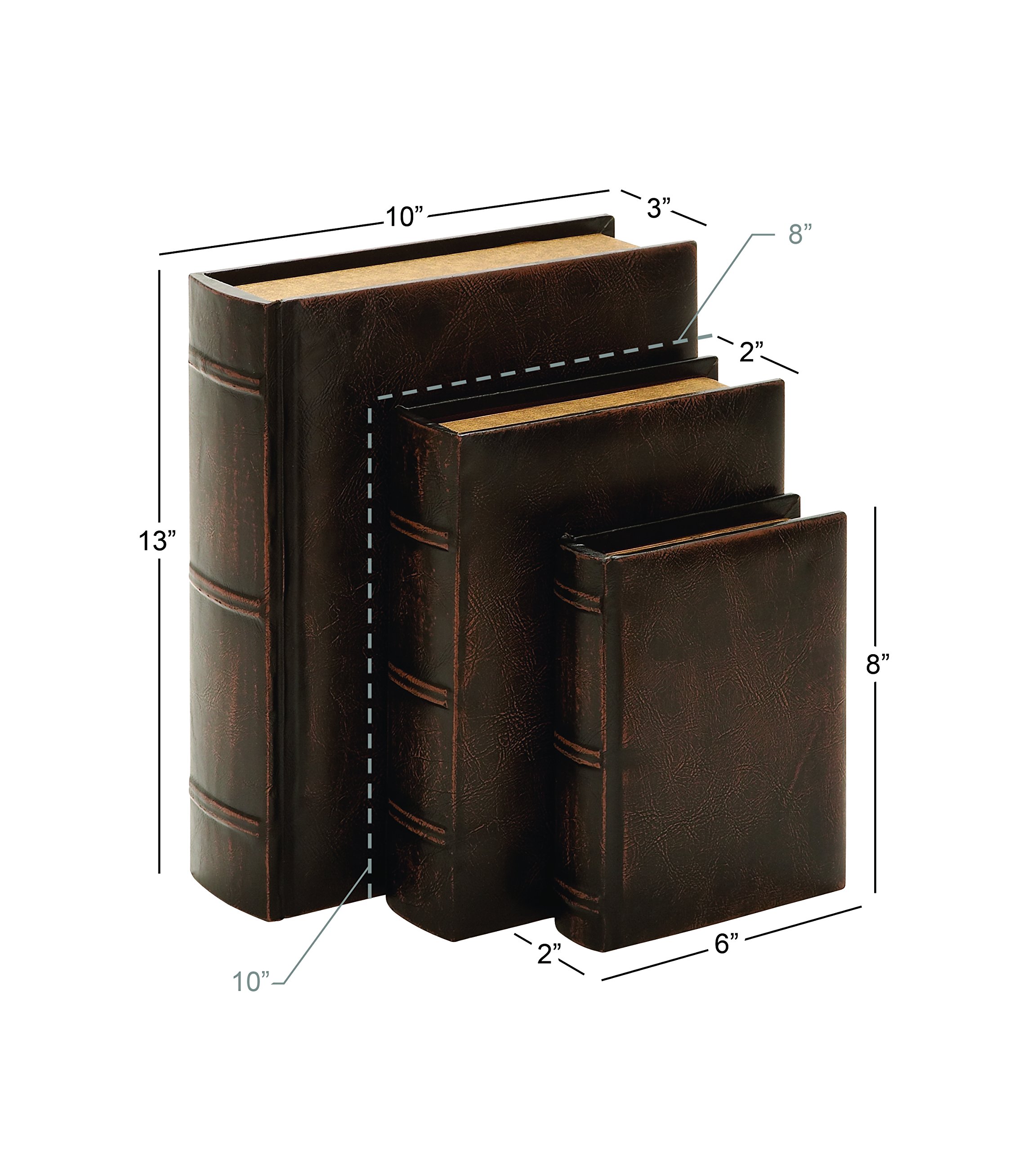 Deco 79 Set of 3 Wooden Decorative Book-Shaped Storage Boxes with Faux Leather Detailing - 13