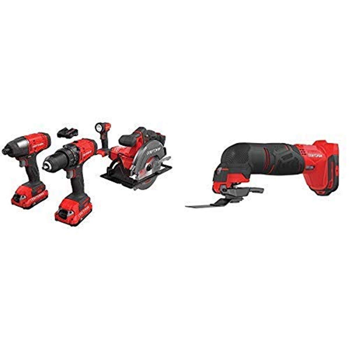 CRAFTSMAN 20V MAX Cordless Drill Combo Kit with 4 Tools & Oscillating Multi-Tool (CMCK401D2 & CMCE500B) - Perfect for DIY Home Improvement, Woodworking, and Professional Construction Projects