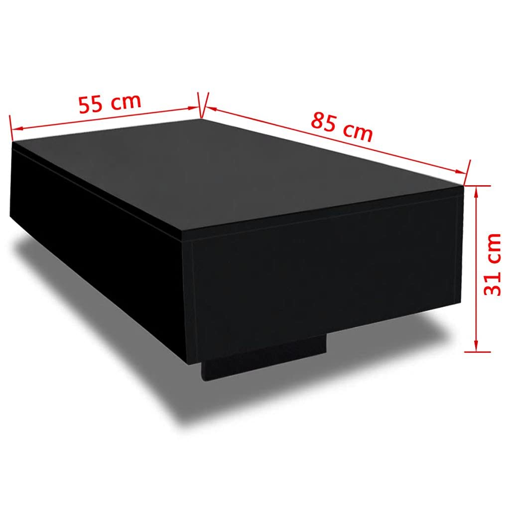 Modern Rectangular Coffee Table - High Gloss Black MDF End Table for Living Room, Office & Reception - 33.5