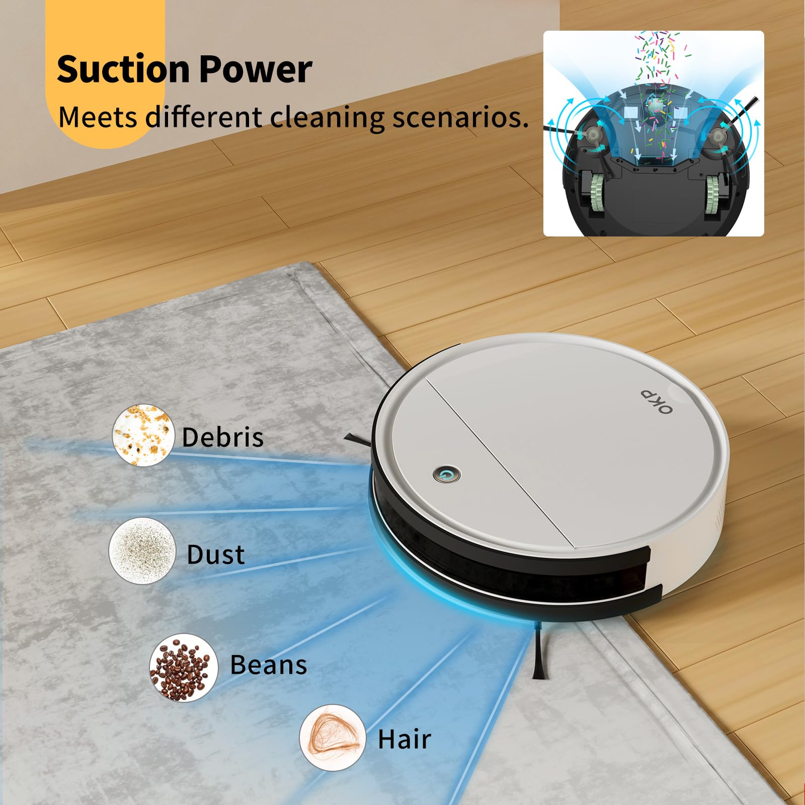 K5 Robot Vacuum Cleaner with 2500Pa Strong Suction - Smart WiFi/Alexa Compatible - Self-Charging Ultra Quiet Mini Robotic Vacuum for Hardwood Floors & Carpets - Perfect for Pet Hair Removal & Home Cleaning (Living Room, Bedroom, Office)