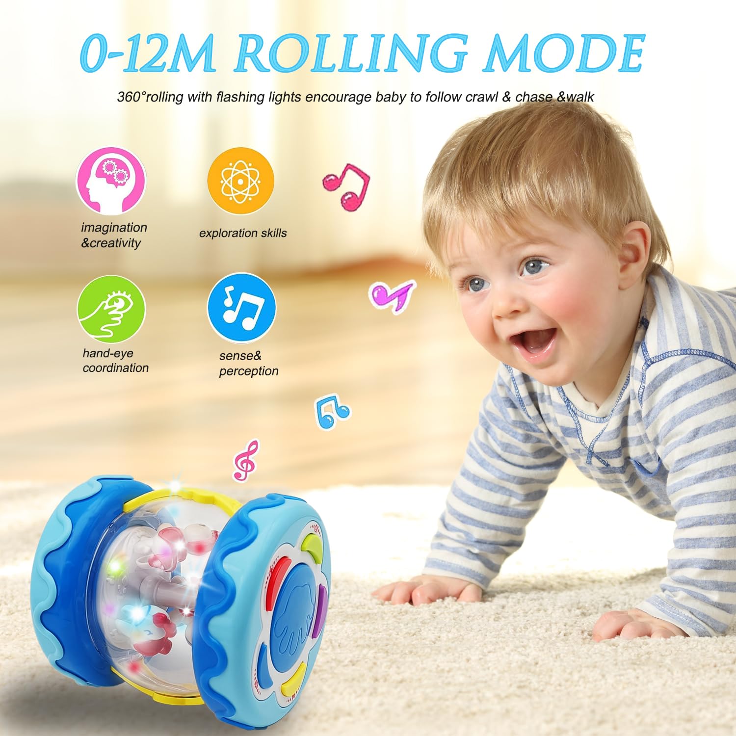 Best Baby Toys Carousel with Rotating Lights & Music - Tummy Time & Crawling Toy for Infants 18-36 Months (Blue) | Perfect for Sensory Play, Early Learning & Toddler Development