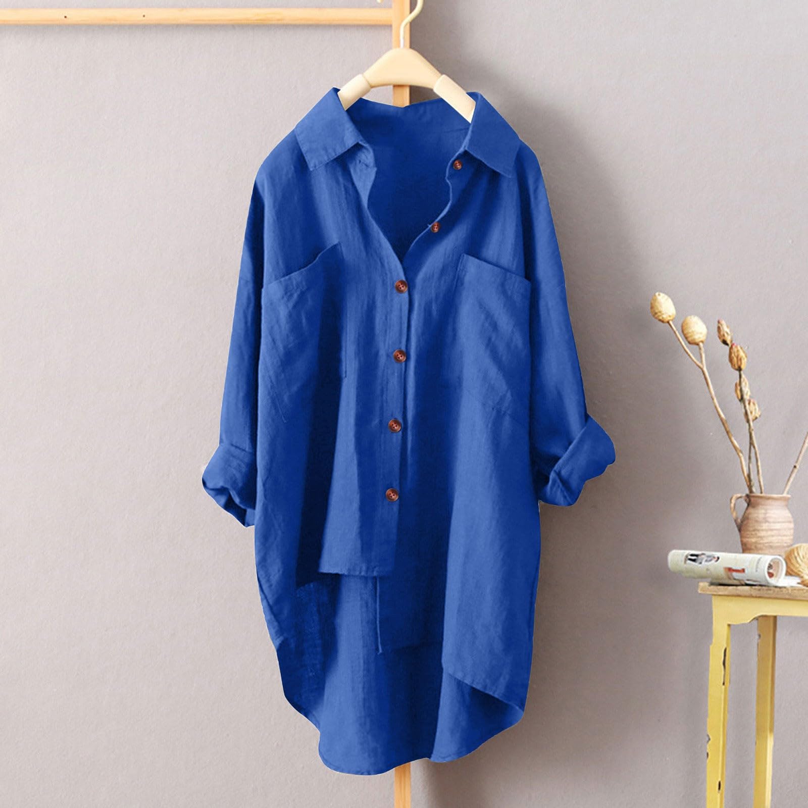 Women's Oversized Cotton Linen Button Down Shirt - Long Sleeve Tunic Top for Casual Wear, Work Office & Layering | Comfortable Cover Up Cardigan for Spring Summer Outfits
