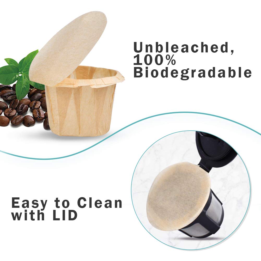2 Reusable Keurig Cups & 300 Unbleached Keurig Coffee Pods Paper Filters with Lids - Eco-Friendly Disposable K-Cup Filters for Single Serve Coffee - Compatible with Keurig 2.0 & 1.0 Coffee Makers - Perfect for Home, Office, or Travel Use