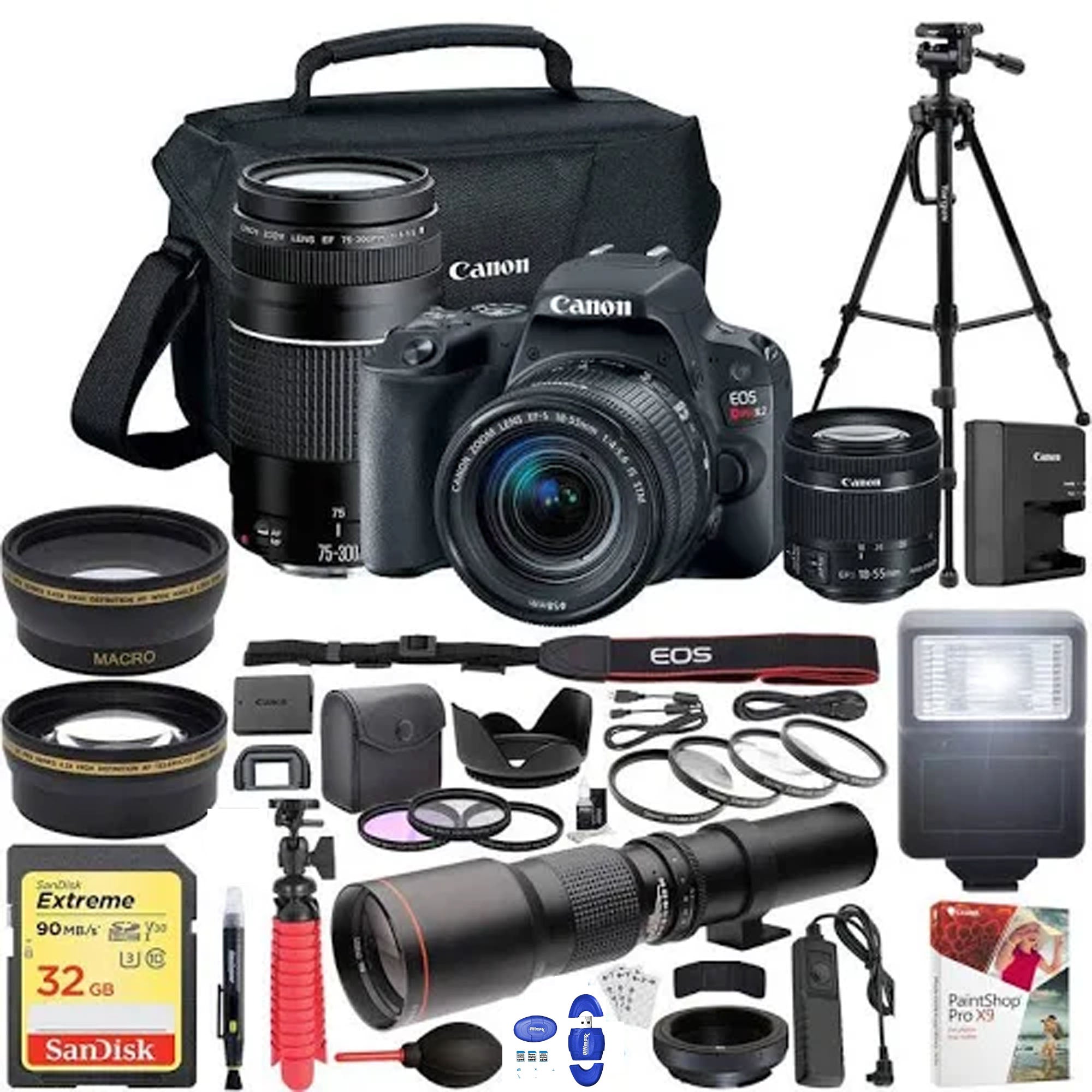 Canon EOS Rebel SL2/250D/SL3 DSLR Camera with 18-55mm & 75-300mm Dual Zoom Lens Kit - Professional Photography Bundle for Travel, Portraits and Wildlife Shooting