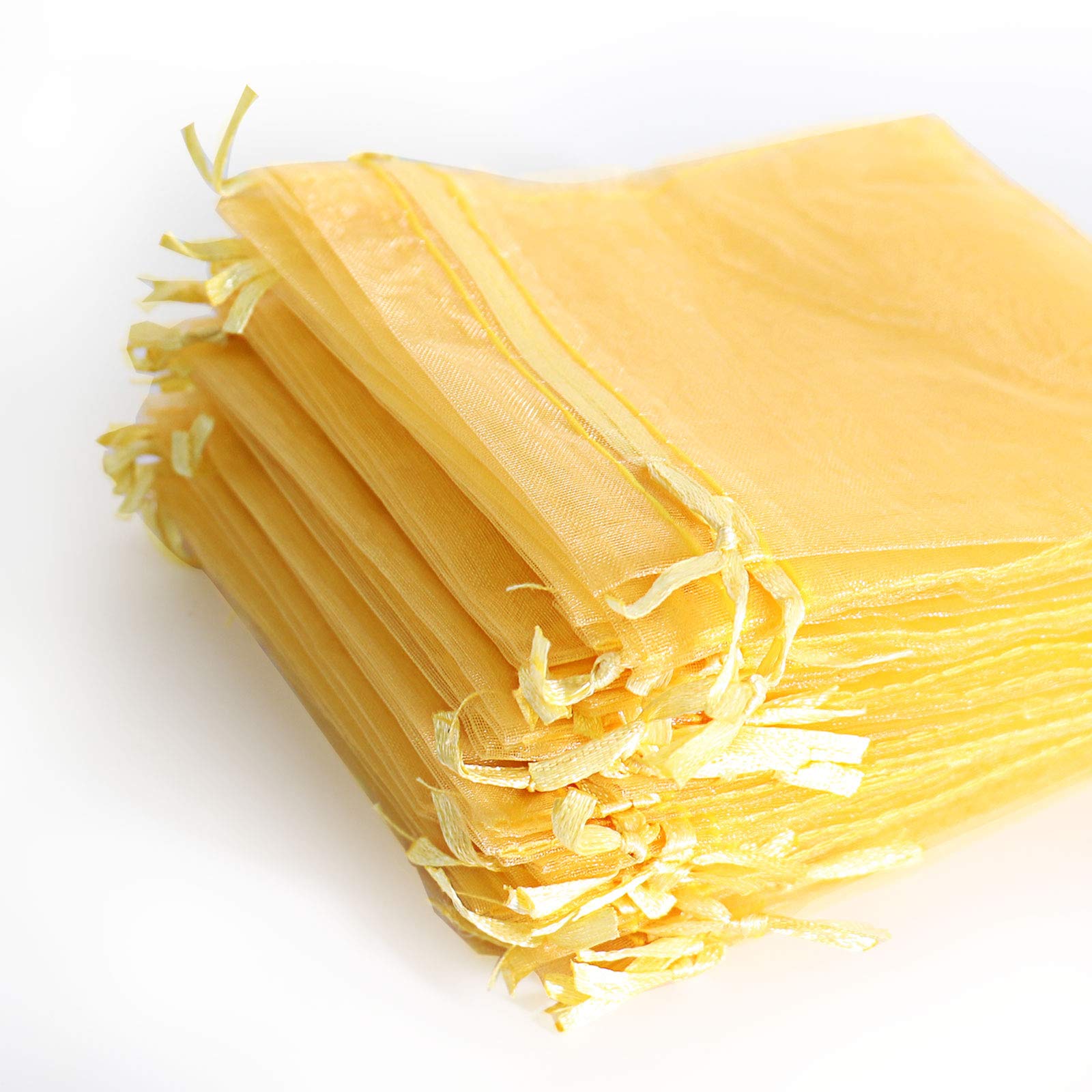 100Pcs 4x6 Inches Golden Organza Gift Bags with Drawstring - Small Mesh Bags for Christmas Favors, Wedding Party Favors, Jewelry Packaging & DIY Crafts