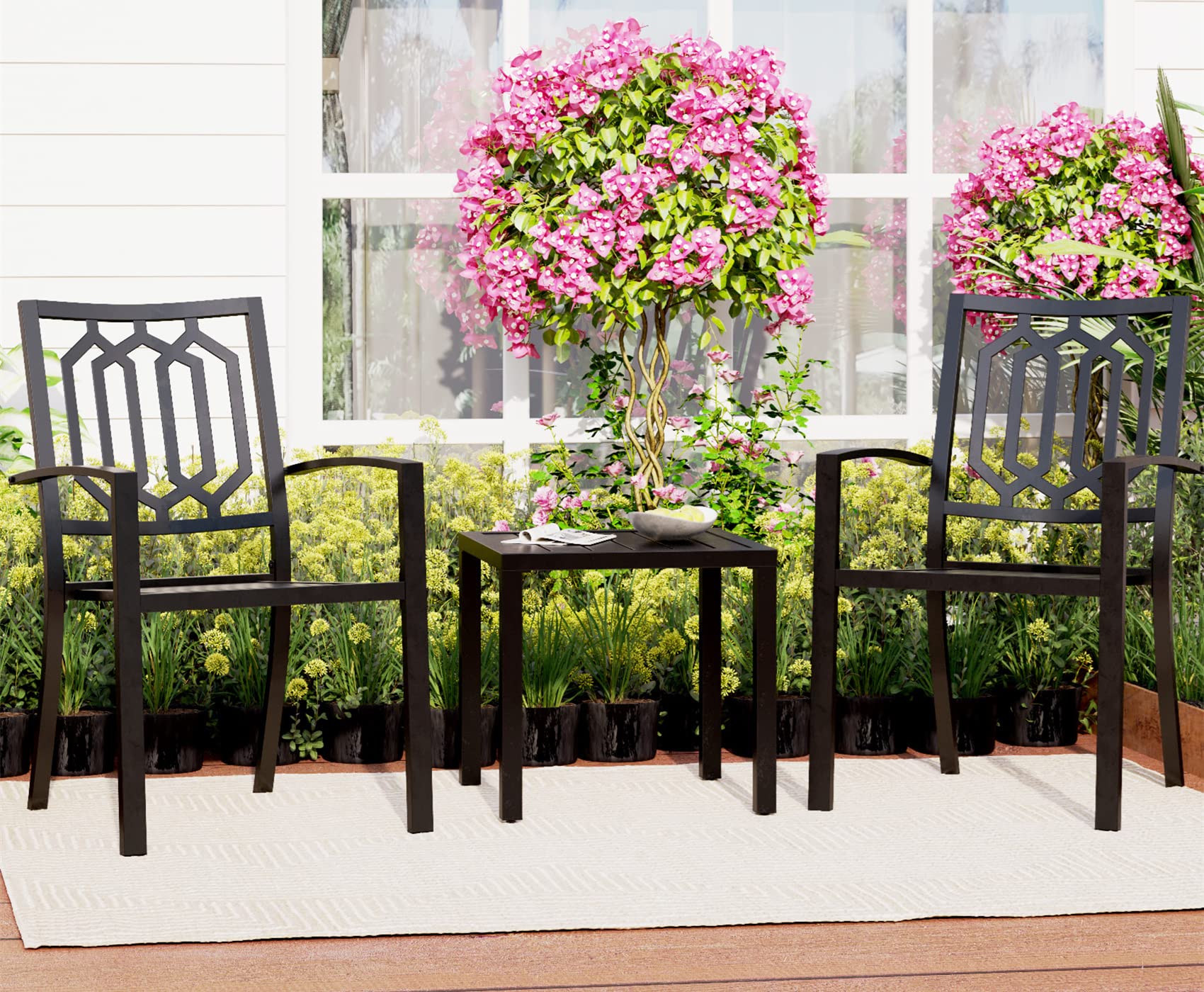 MFSTUDIO 3-Piece Steel Patio Bistro Set - Outdoor Garden Furniture with 2 Chairs & Coffee Table - Perfect for Backyard, Balcony, and Poolside Relaxation