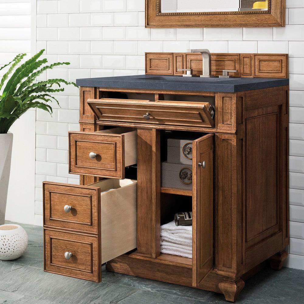 James Martin Vanities Bristol Collection 30-Inch Single Bathroom Vanity in Saddle Brown with Optional Countertops - Perfect for Modern Master Bathrooms and Guest Bathroom Renovations
