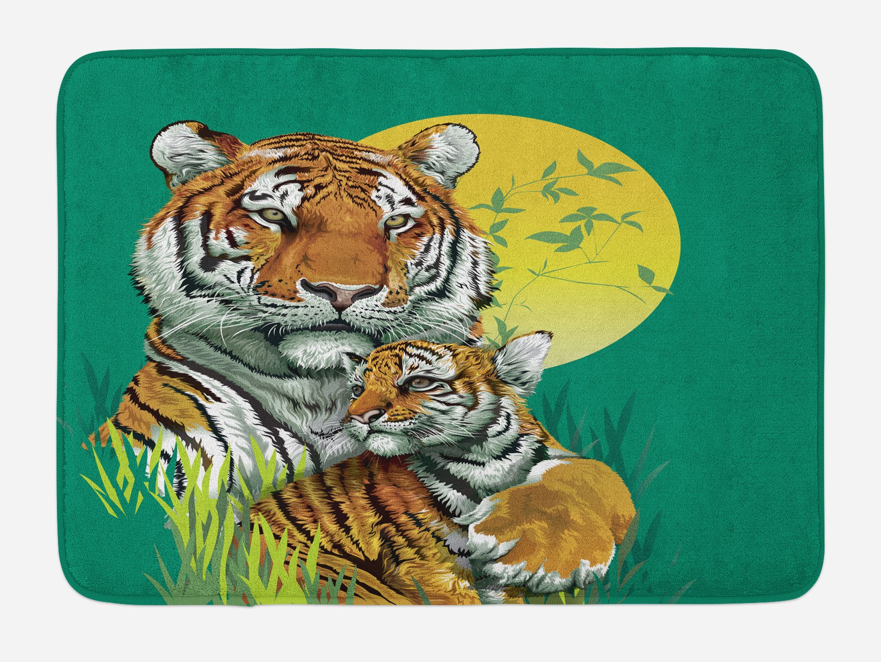 Ambesonne Plush Non-Slip Bath Mat - Jungle Tiger Family Under Moonlight Abstract Design, 30