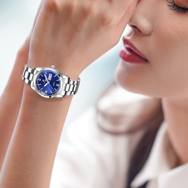 MASTOP Women's Silver Stainless Steel Watch - Waterproof, Luminous for Office & Evening Wear