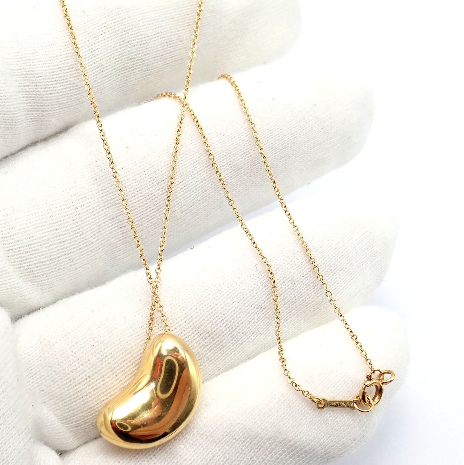 Authentic Tiffany & Co Elsa Peretti 18k Yellow Gold Medium Bean Necklace - Elegant Jewelry Gift for Women, Perfect for Weddings & Special Occasions