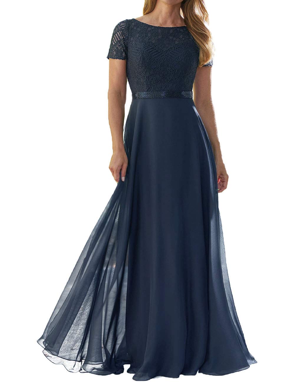 Elegant Long Mother of the Bride Dresses - Lace & Chiffon Formal Gowns for Wedding - Plus Size Mother of Groom Dresses with Short Sleeves | Perfect for Church Ceremonies, Evening Receptions & Special Occasions