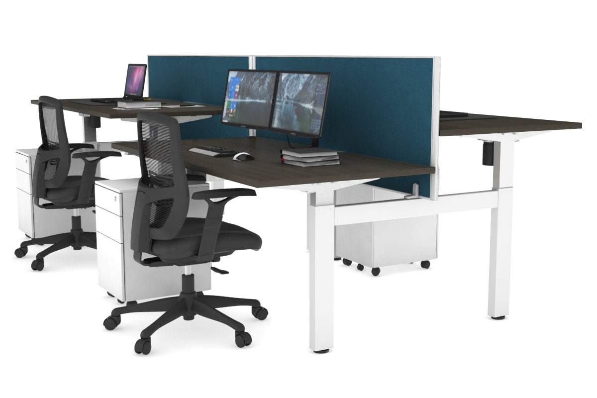 Adjustable 4-Person H Bench Workstation - White Frame (1400L x 800W) | Ergonomic Office Desk for Team Collaboration & Workspace Efficiency