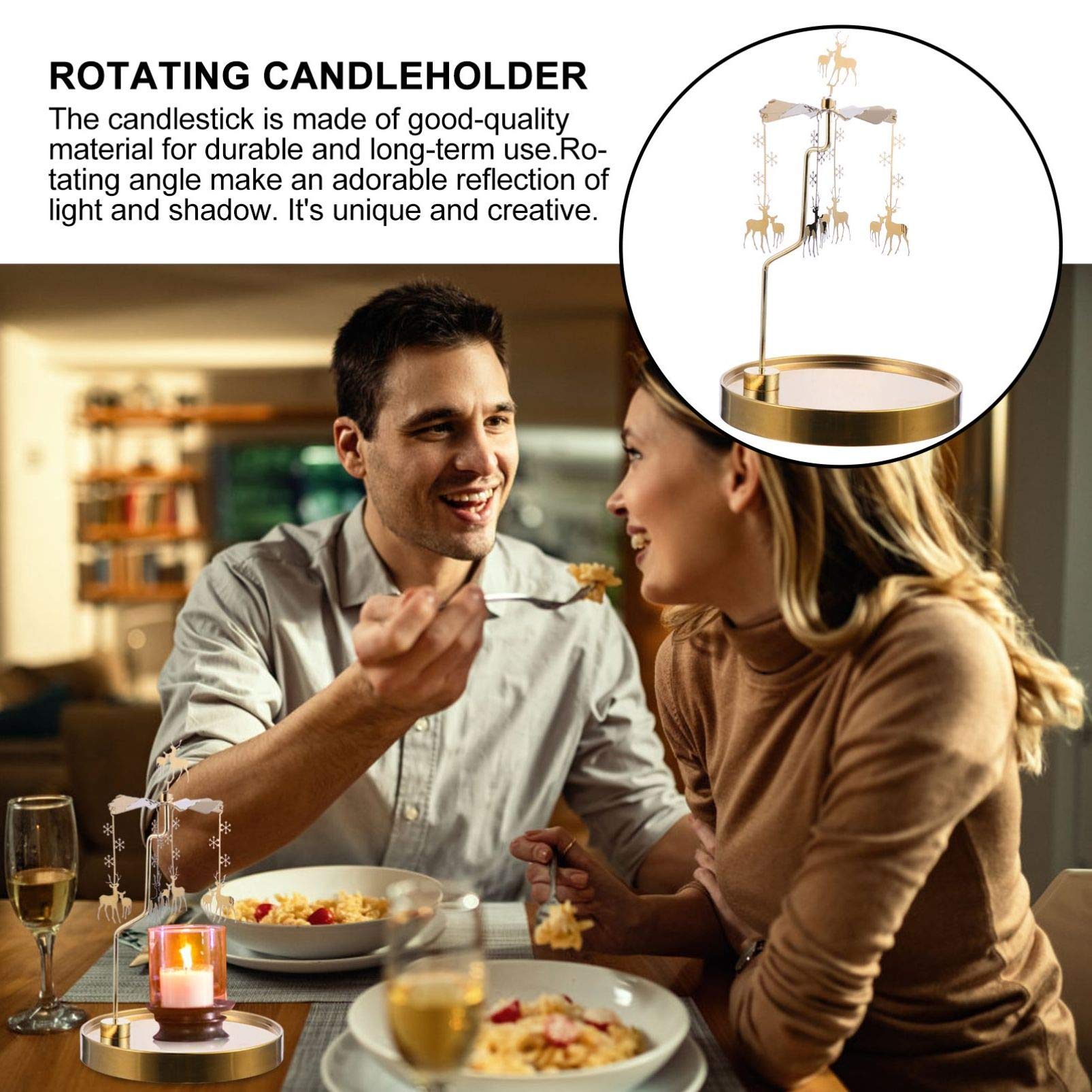 Beaupretty Romantic Metal Tealight Candle Holder - Deer Design Spinning Candle Stand with Jewelry Dish for Christmas, Wedding, Home Decor | Perfect for Table Centerpieces, Romantic Dinners & Holiday Decorations