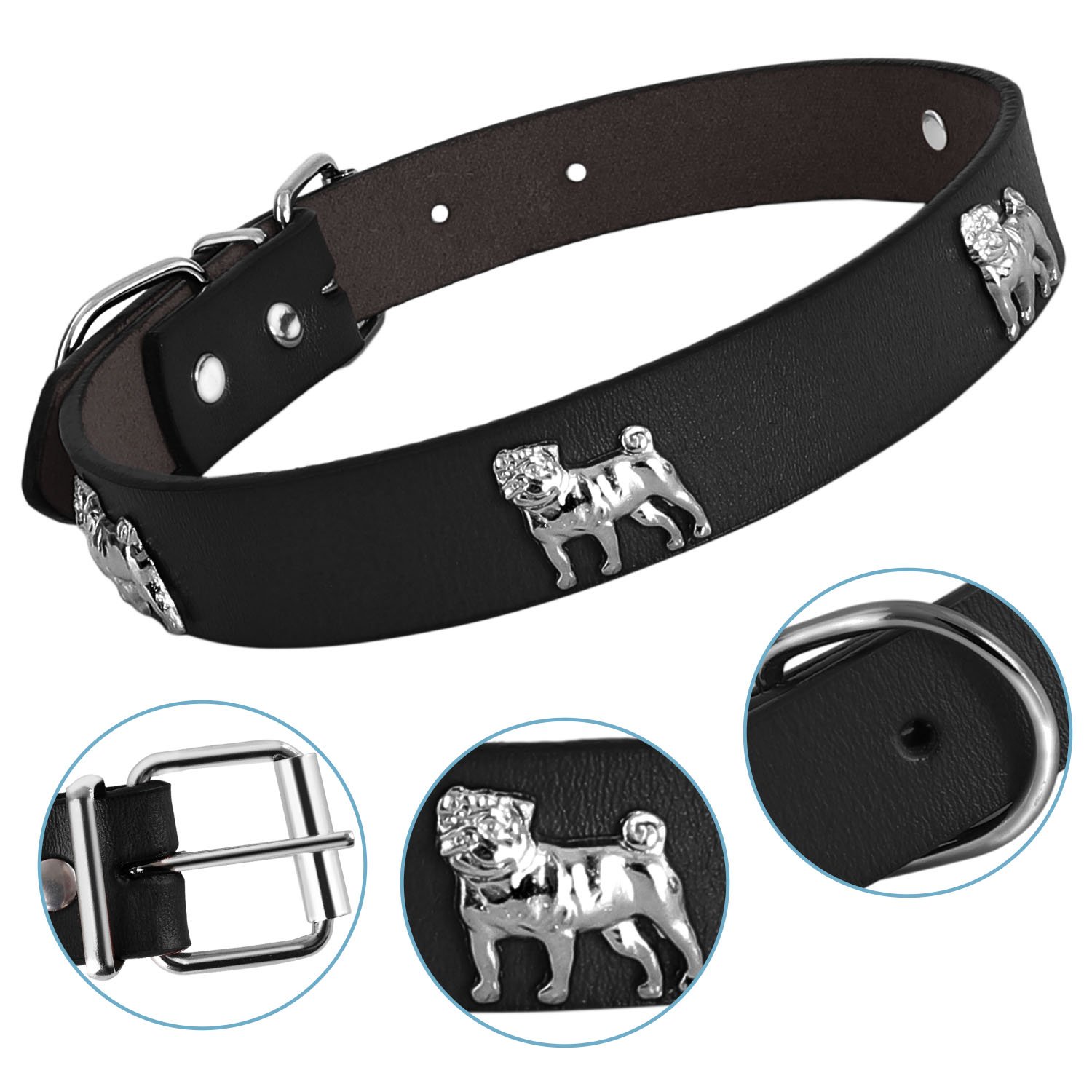 Genuine Leather Studded Dog Collar - Soft & Comfortable Pet Collar for Medium, Large & Extra Large Dogs - Adjustable & Durable for Daily Walks, Training & Outdoor Adventures (Black, Size M)