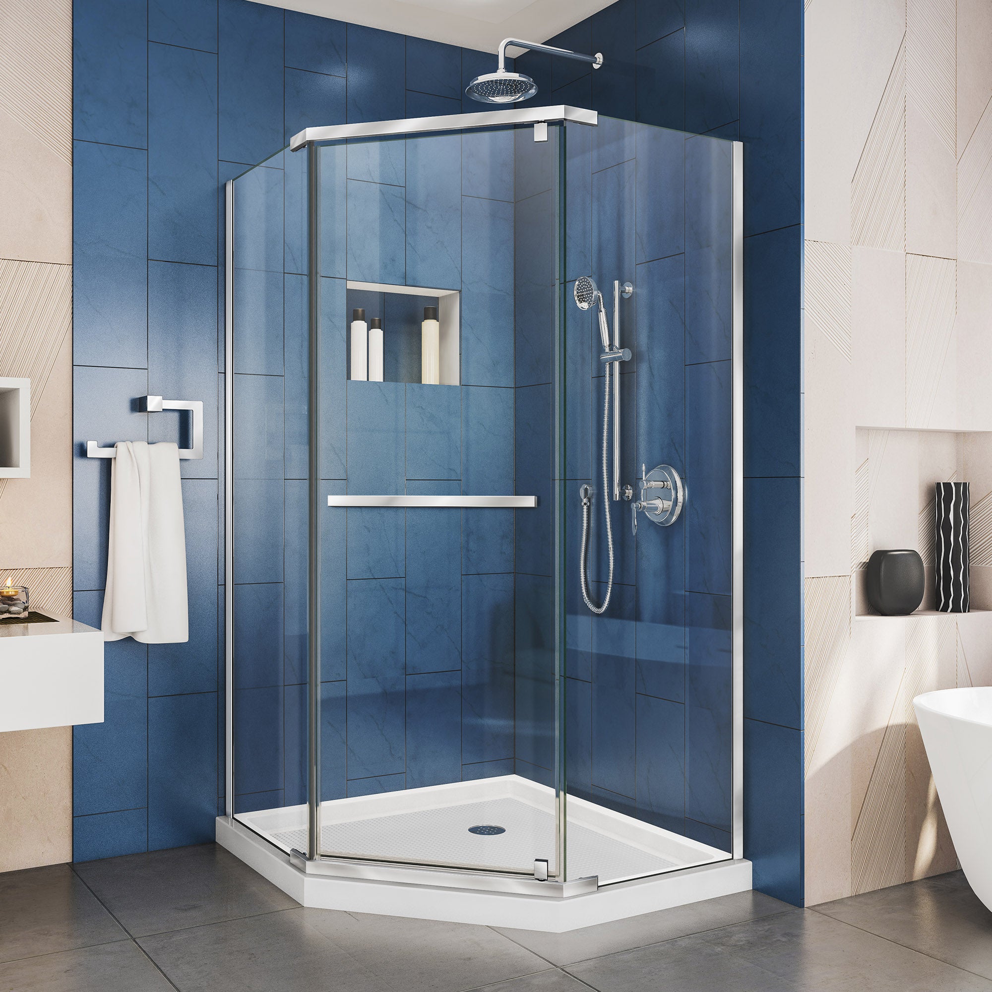 DreamLine Prism Frameless Pivot Shower Enclosure 34x34x72 Inches - Modern Bathroom Glass Door for Small Spaces, Perfect for Home & Apartment Renovations