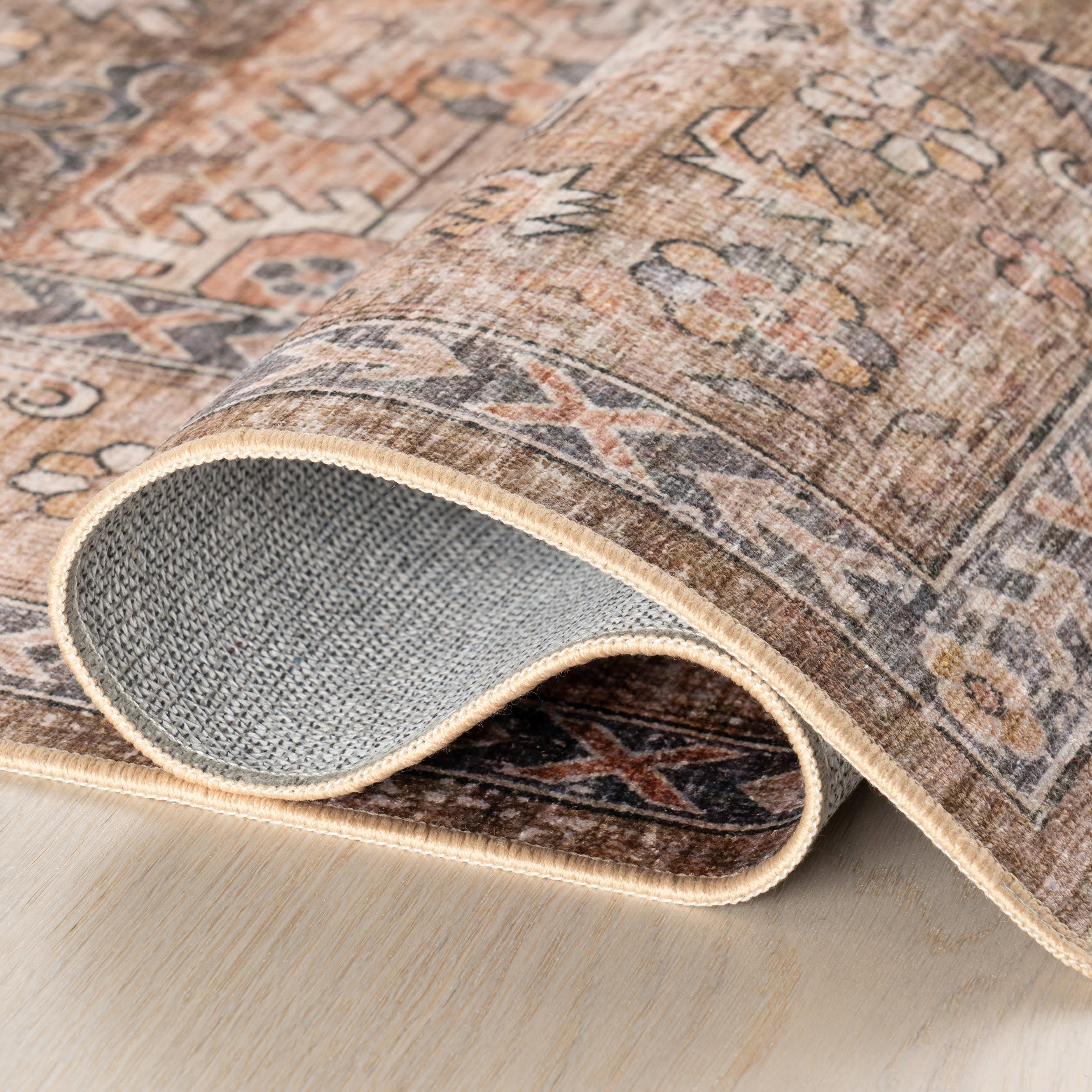 Vintage Myrtle Spill-Proof Washable Area Rug in Taupe - Perfect for Living Room, Bedroom & High-Traffic Areas